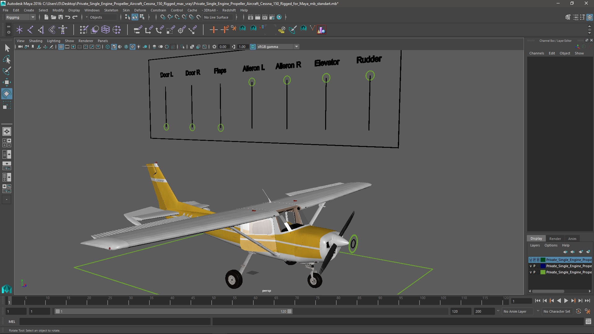 Private Single Engine Propeller Aircraft Cessna 150 Rigged for Maya 3D