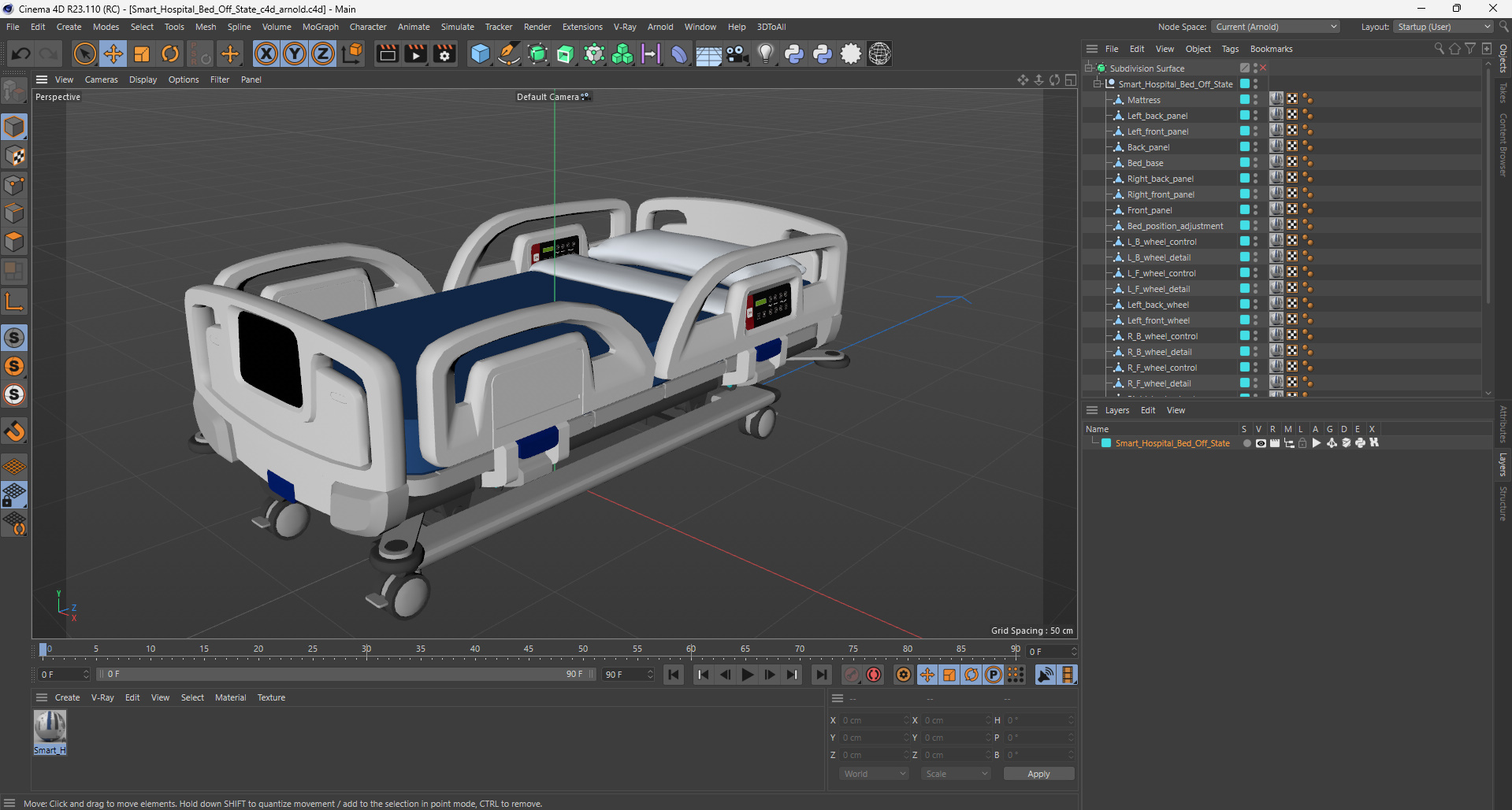 3D Smart Hospital Bed Off State model