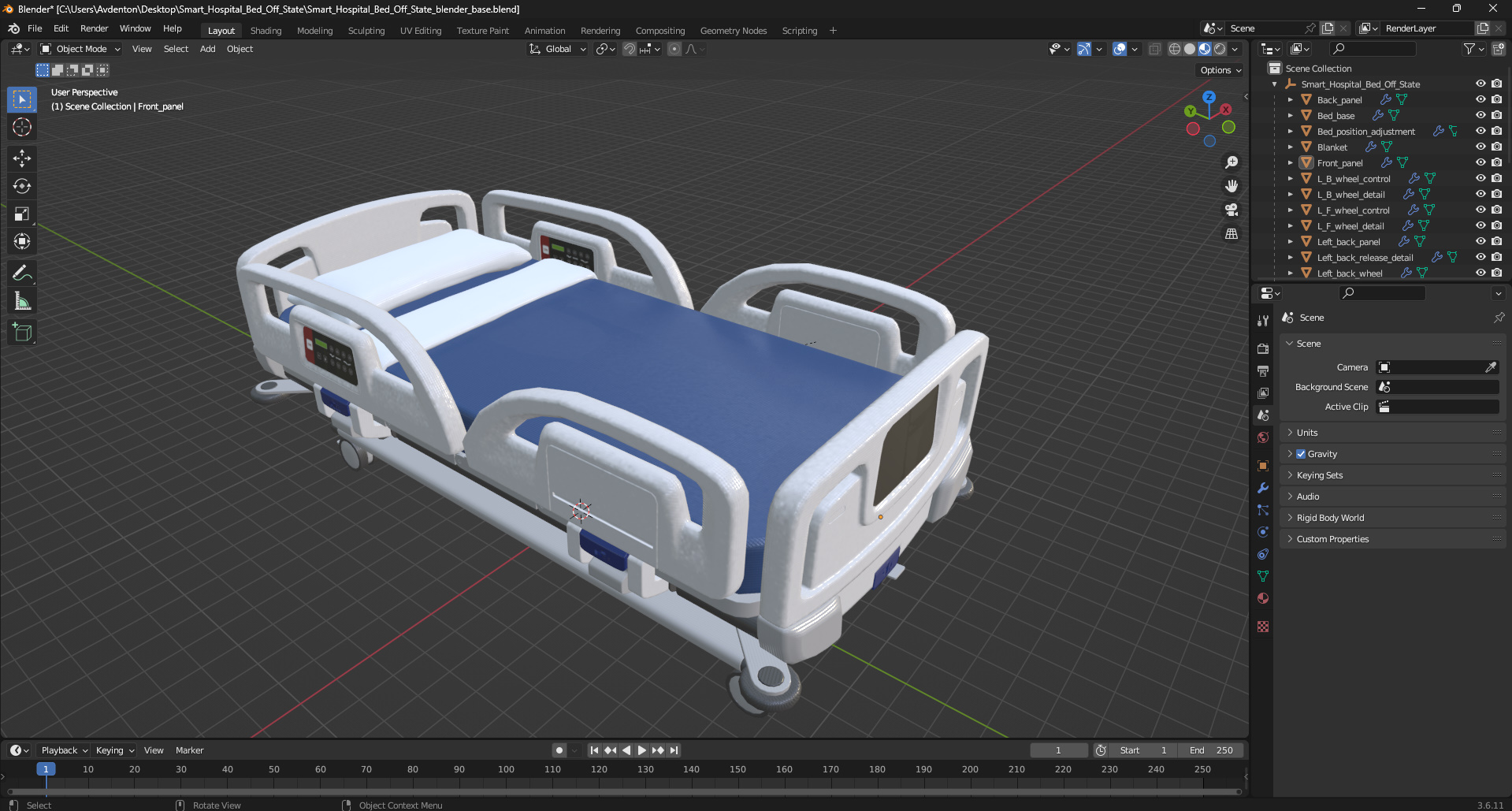 3D Smart Hospital Bed Off State model