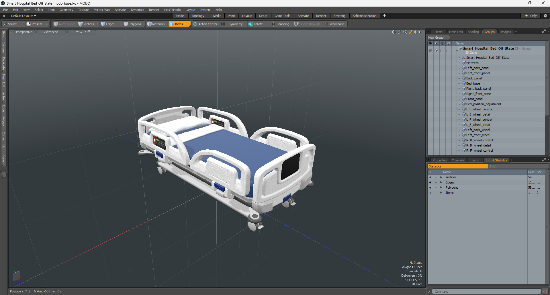 3D Smart Hospital Bed Off State model