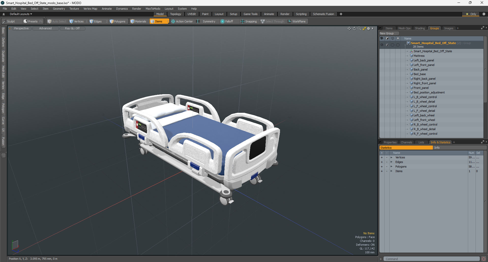 3D Smart Hospital Bed Off State model