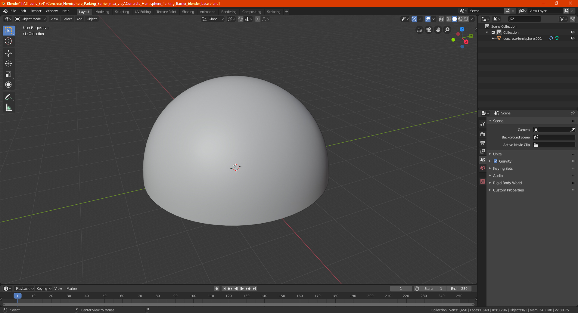 3D model Concrete Hemisphere Parking Barrier