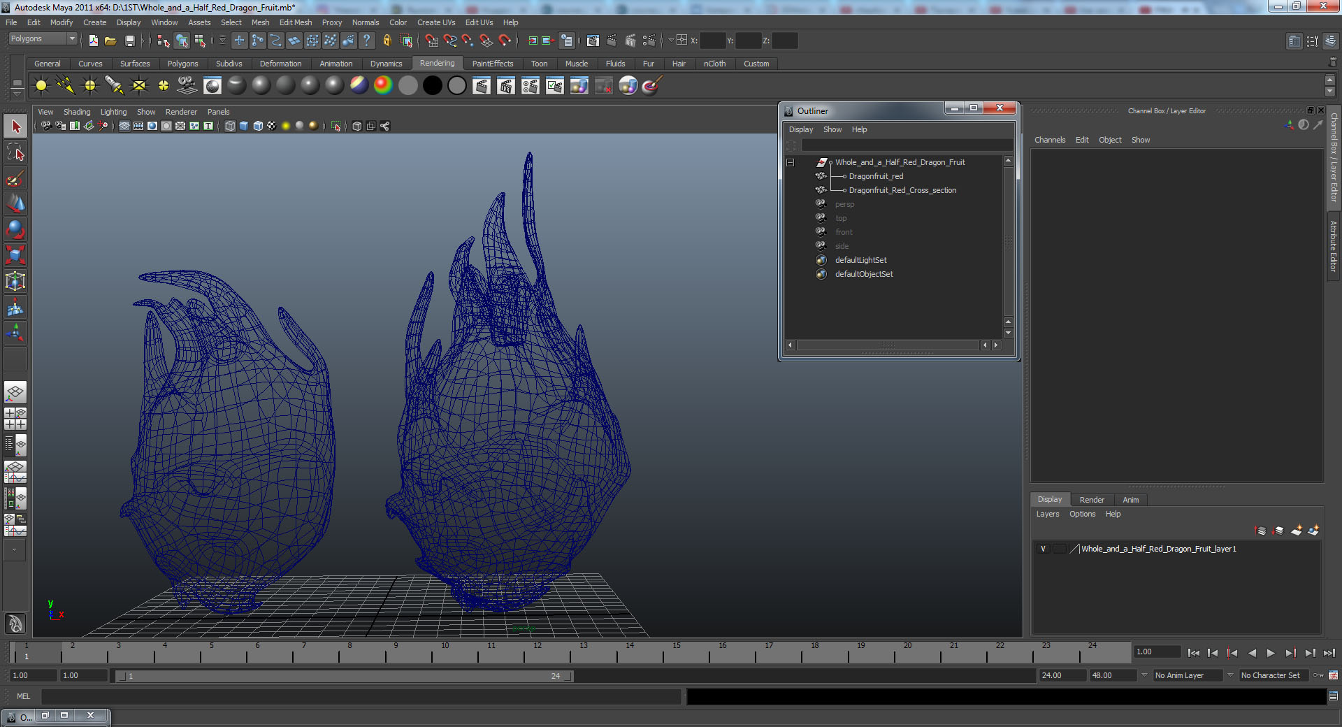 3D Whole and a Half Red Dragon Fruit model