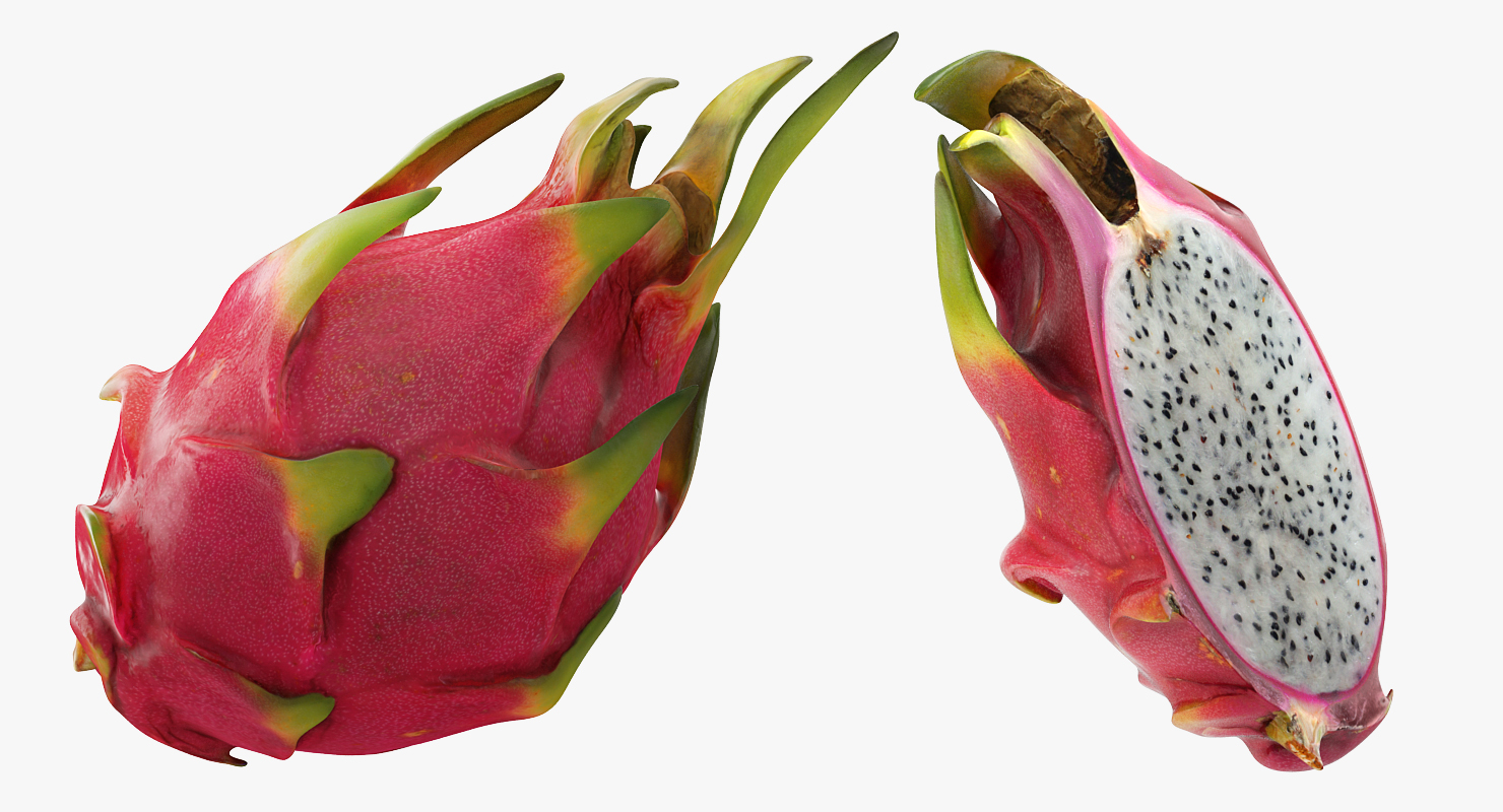 3D Whole and a Half Red Dragon Fruit model