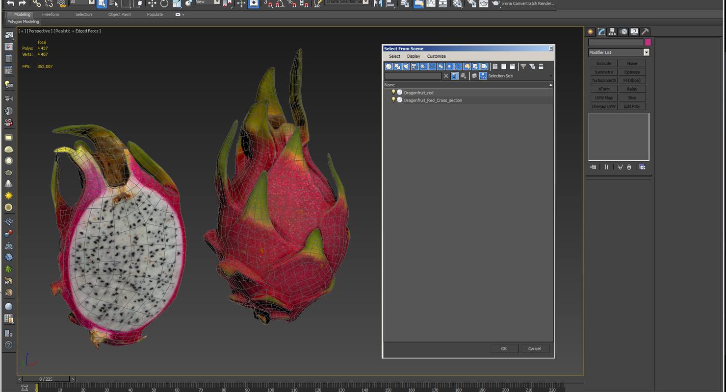 3D Whole and a Half Red Dragon Fruit model