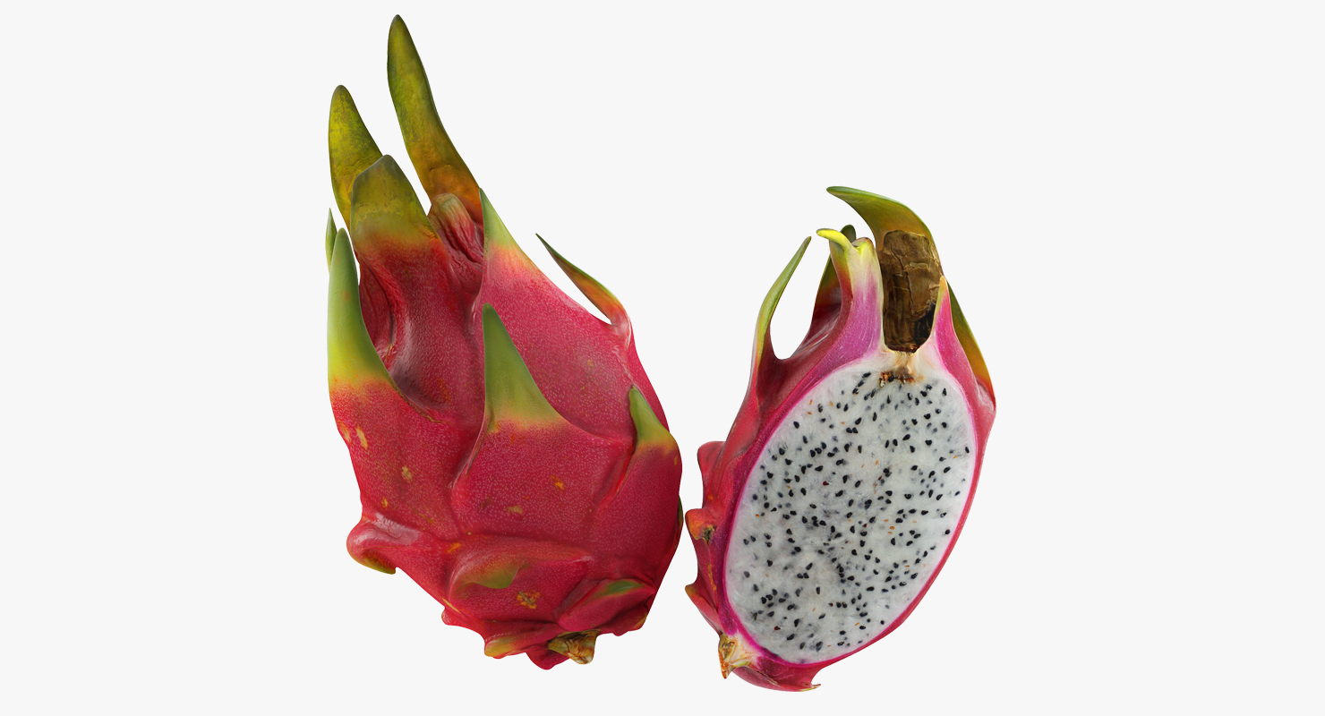 3D Whole and a Half Red Dragon Fruit model