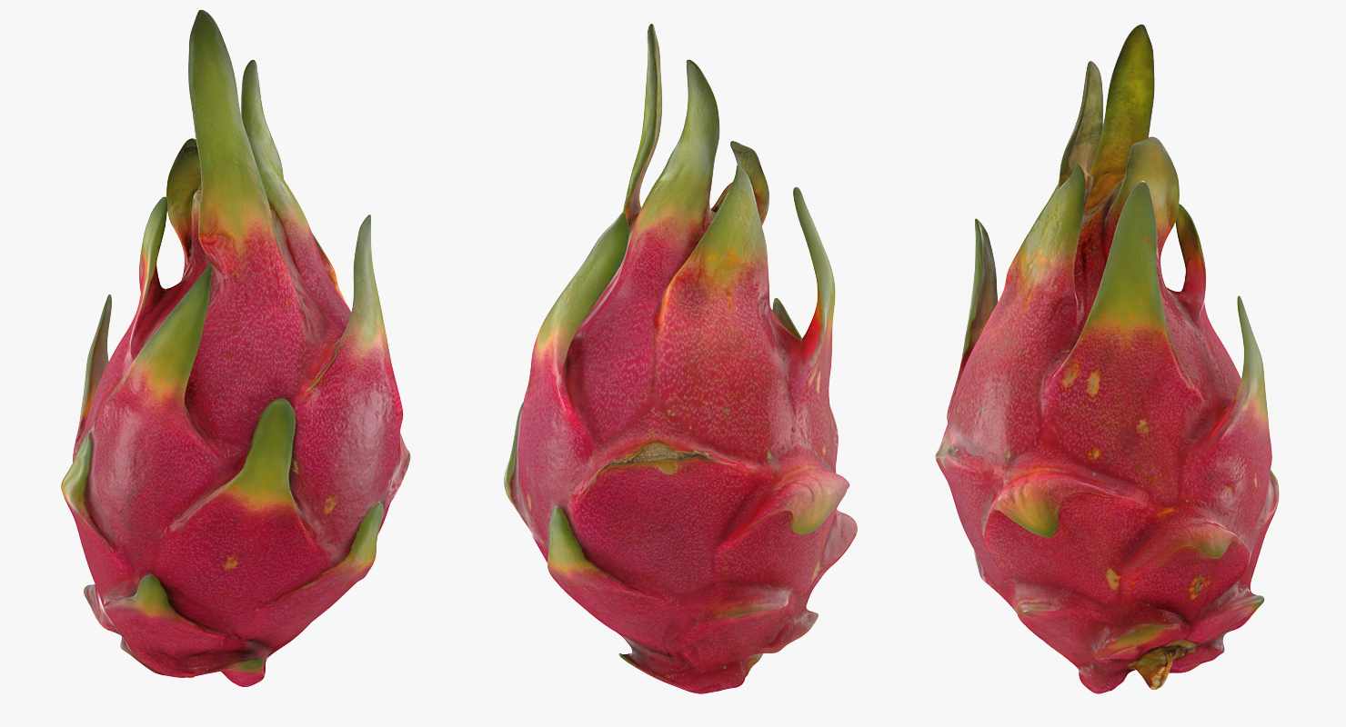 3D Whole and a Half Red Dragon Fruit model