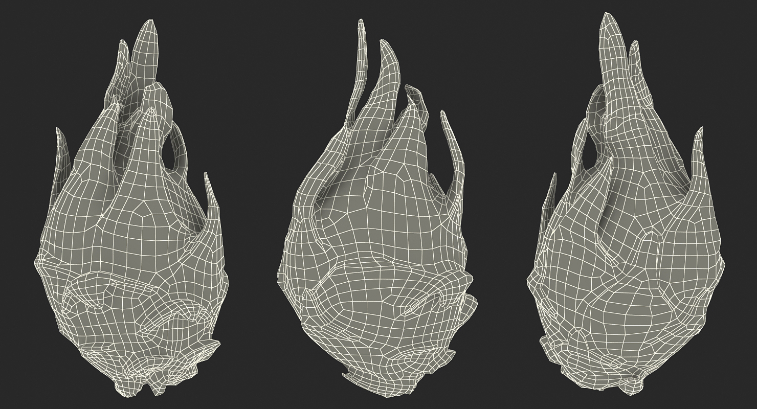 3D Whole and a Half Red Dragon Fruit model