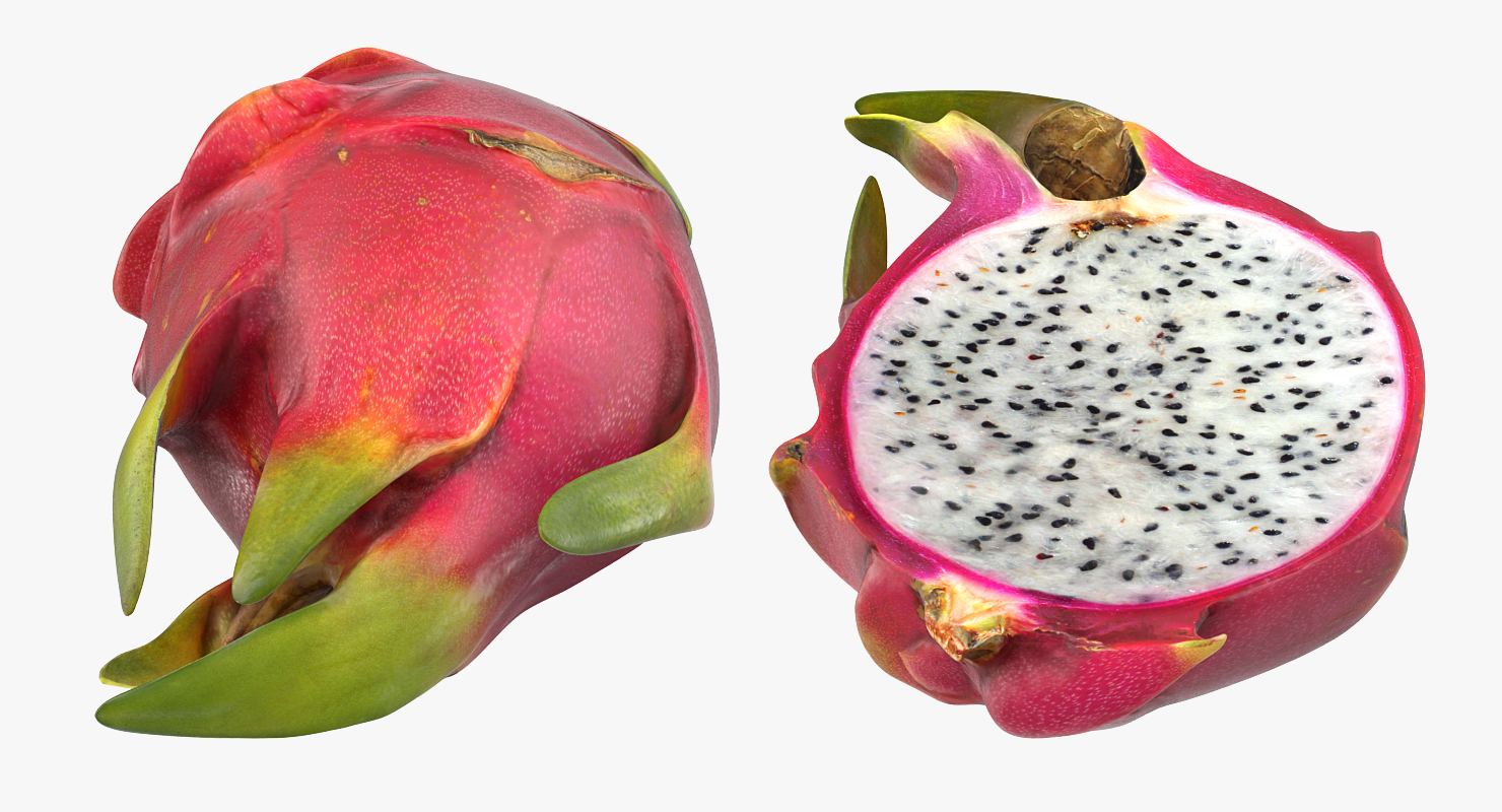 3D Whole and a Half Red Dragon Fruit model