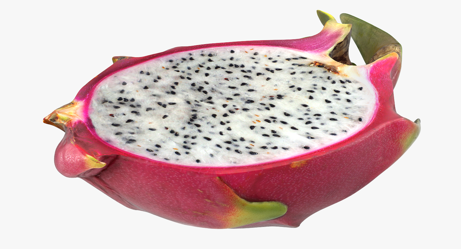 3D Whole and a Half Red Dragon Fruit model