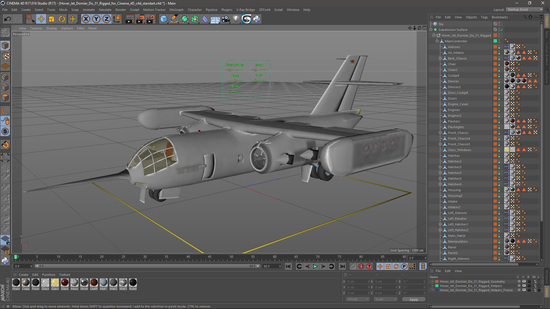 Hover Jet Dornier Do 31 Rigged for Cinema 4D 3D model