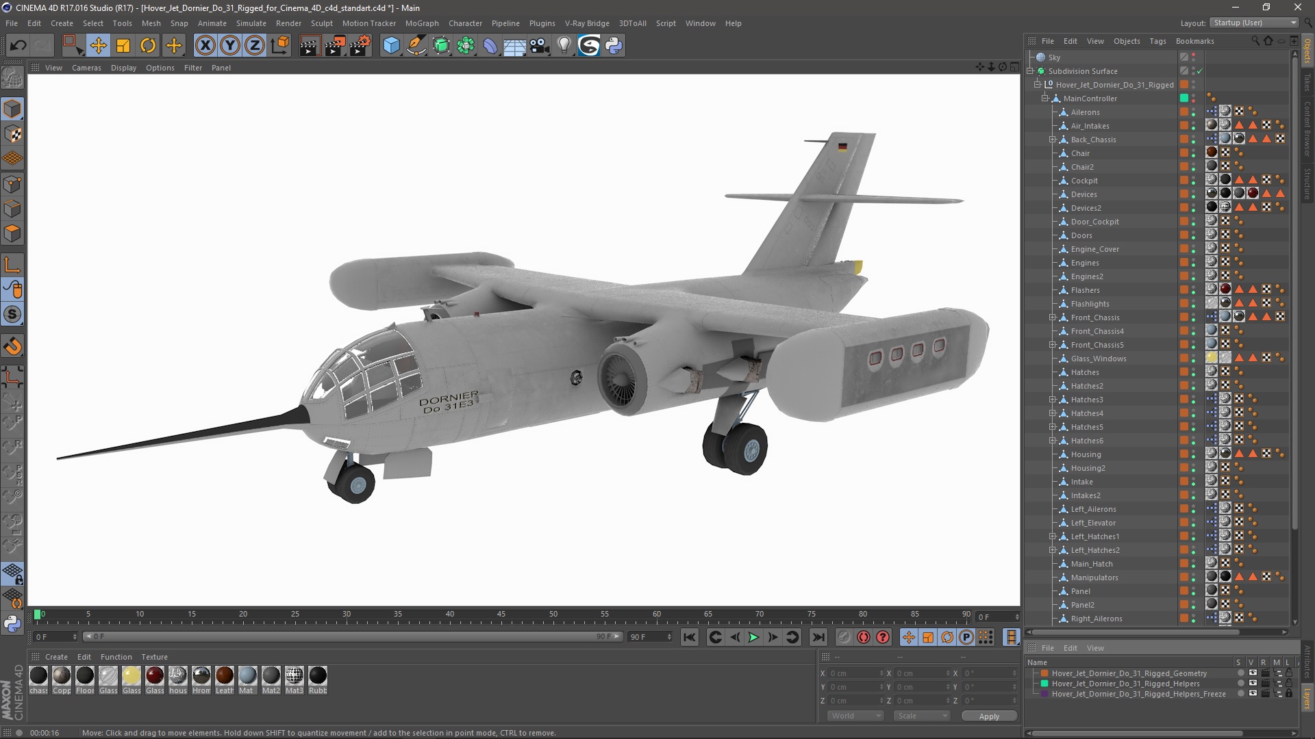 Hover Jet Dornier Do 31 Rigged for Cinema 4D 3D model
