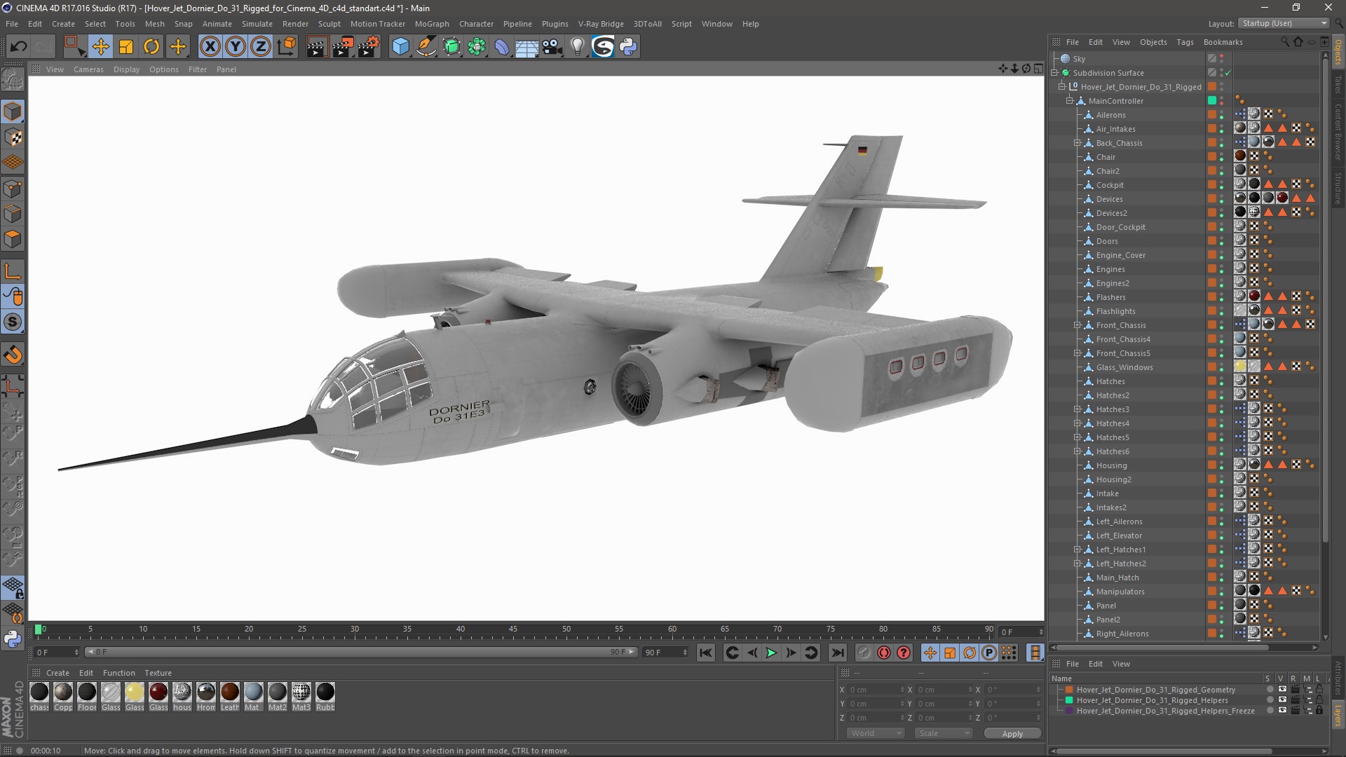 Hover Jet Dornier Do 31 Rigged for Cinema 4D 3D model