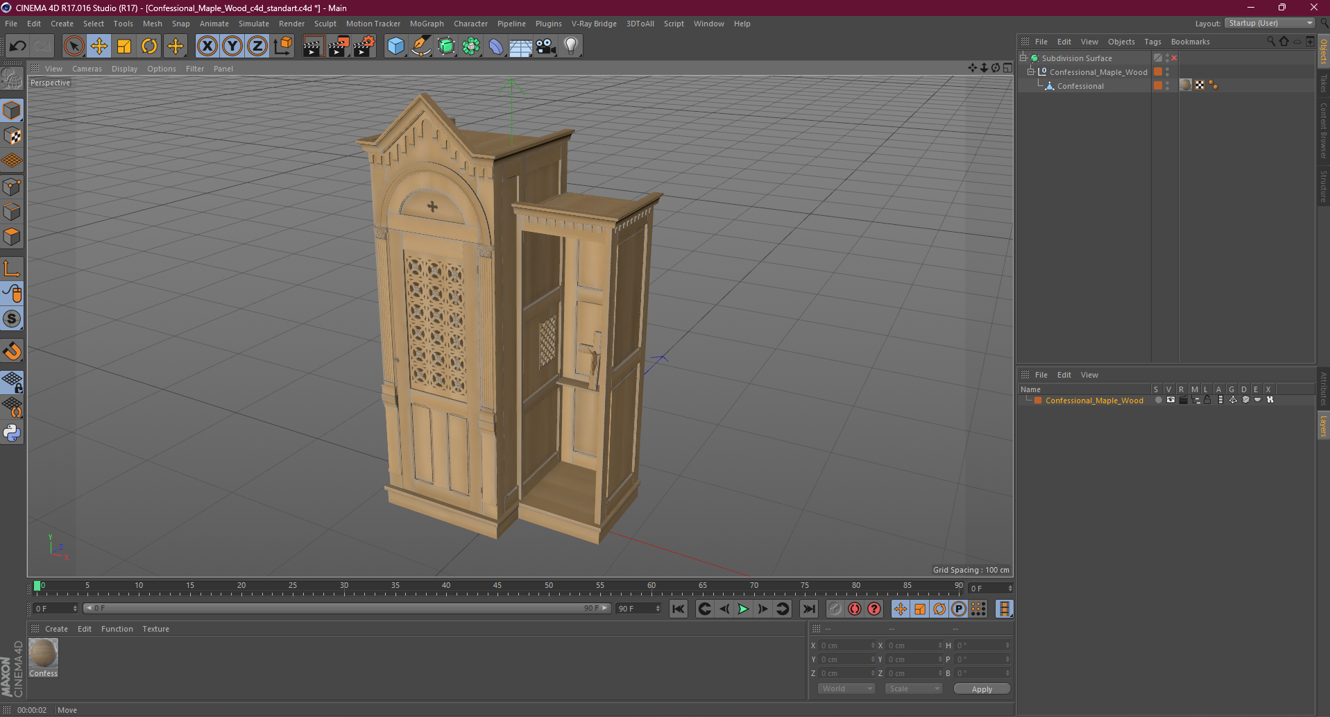 3D Confessional Maple Wood model
