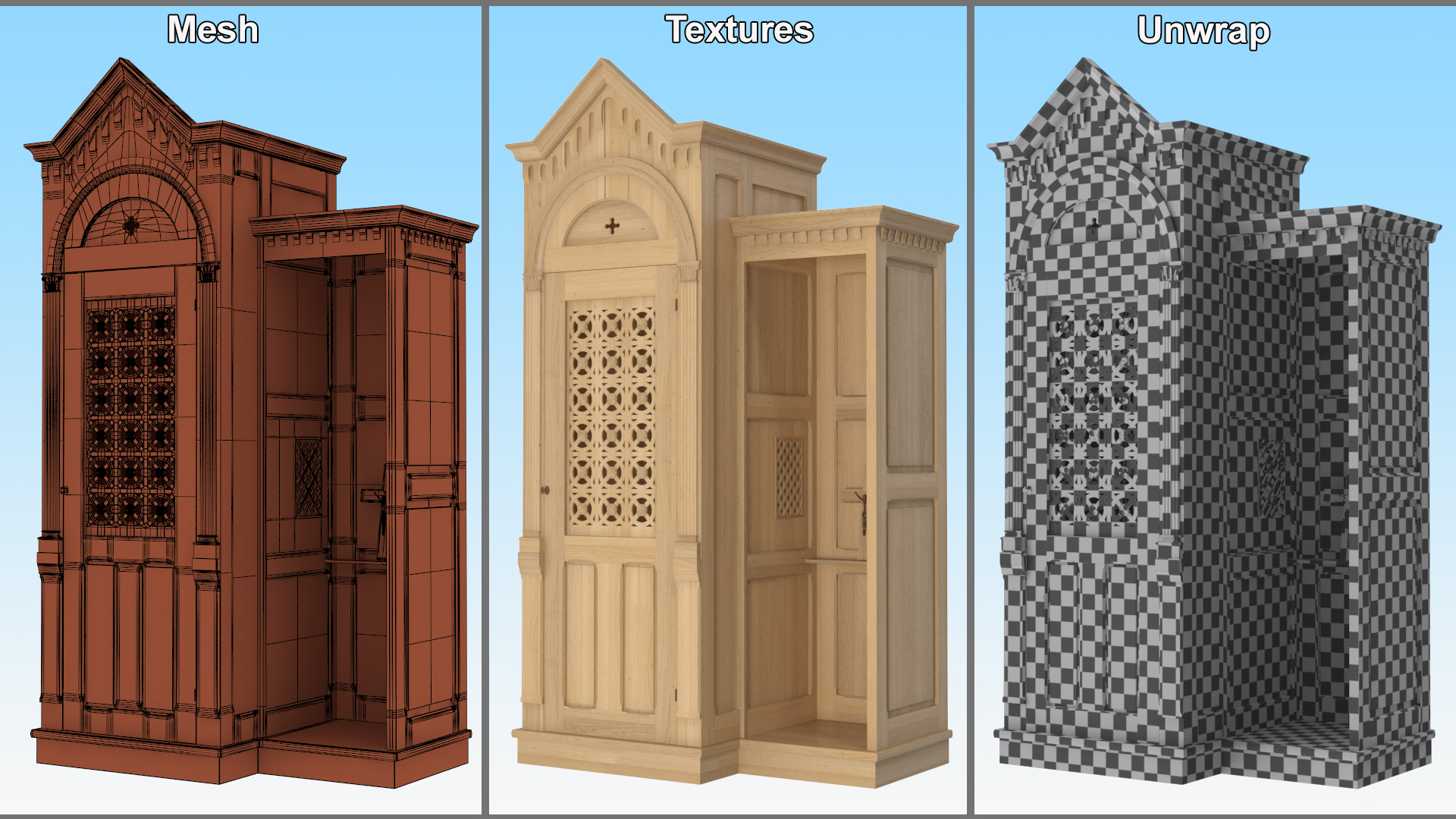 3D Confessional Maple Wood model