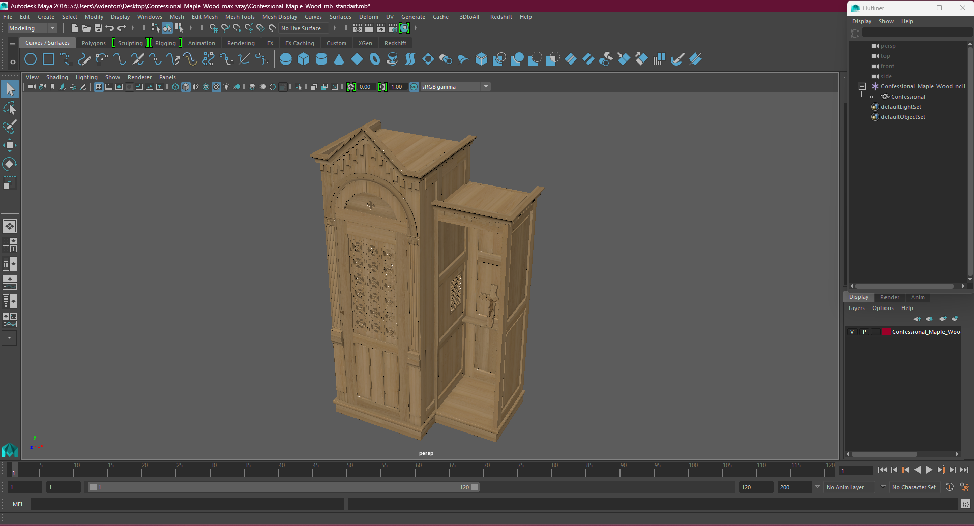 3D Confessional Maple Wood model
