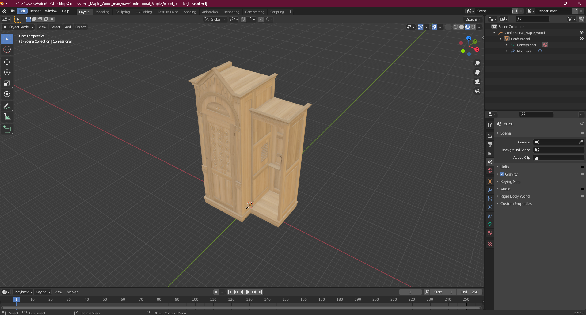 3D Confessional Maple Wood model