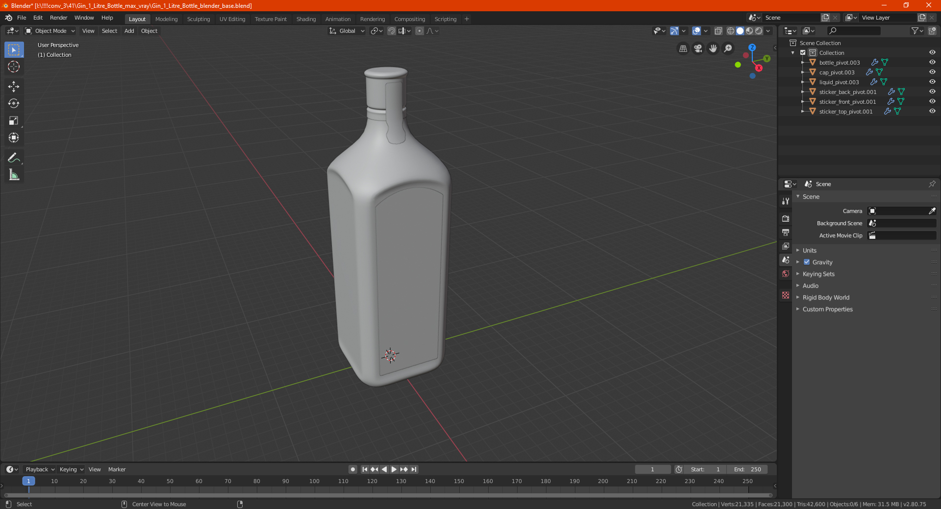3D Gin 1 Litre Bottle model