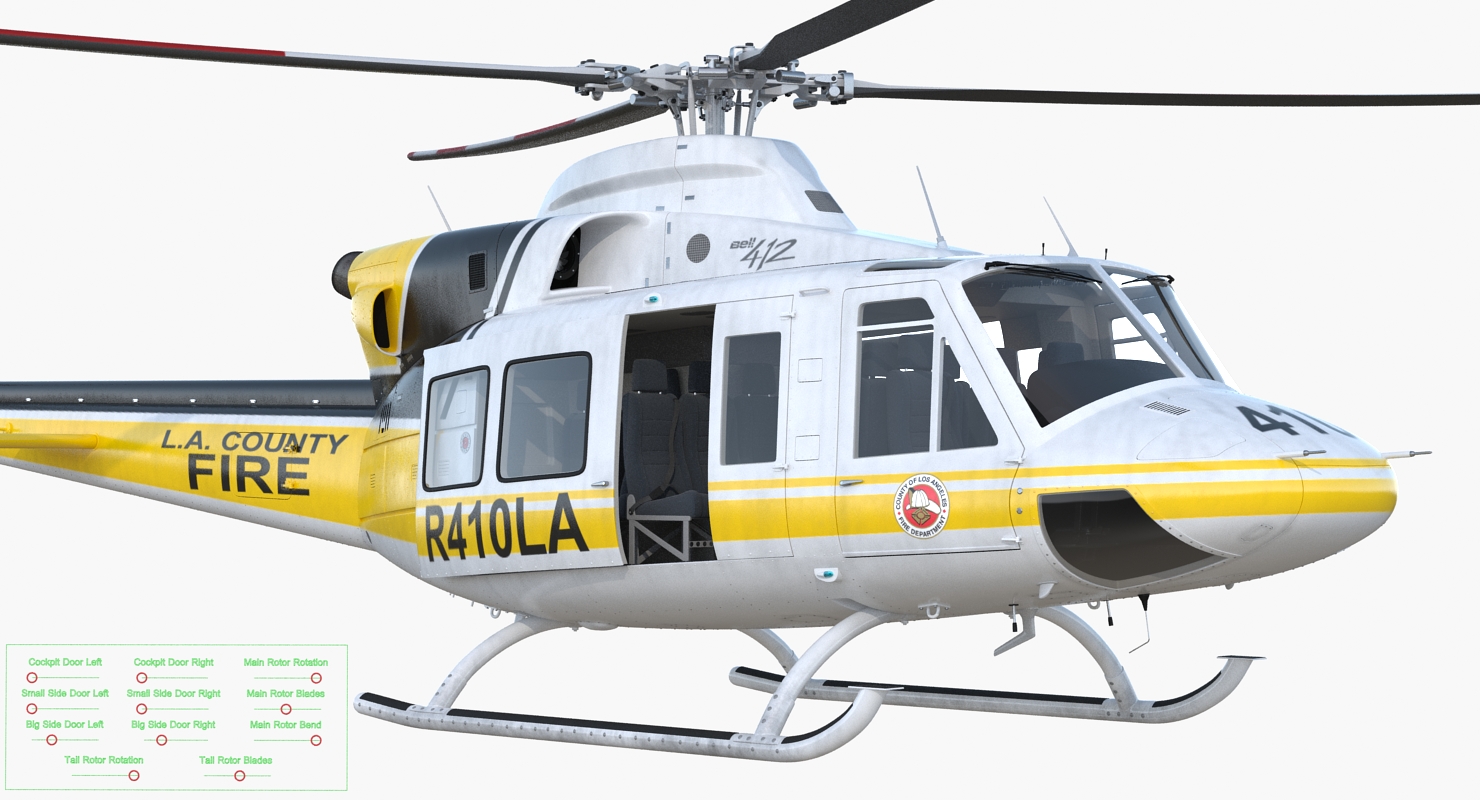 Bell 412 Fire Department Helicopter Rigged 3D