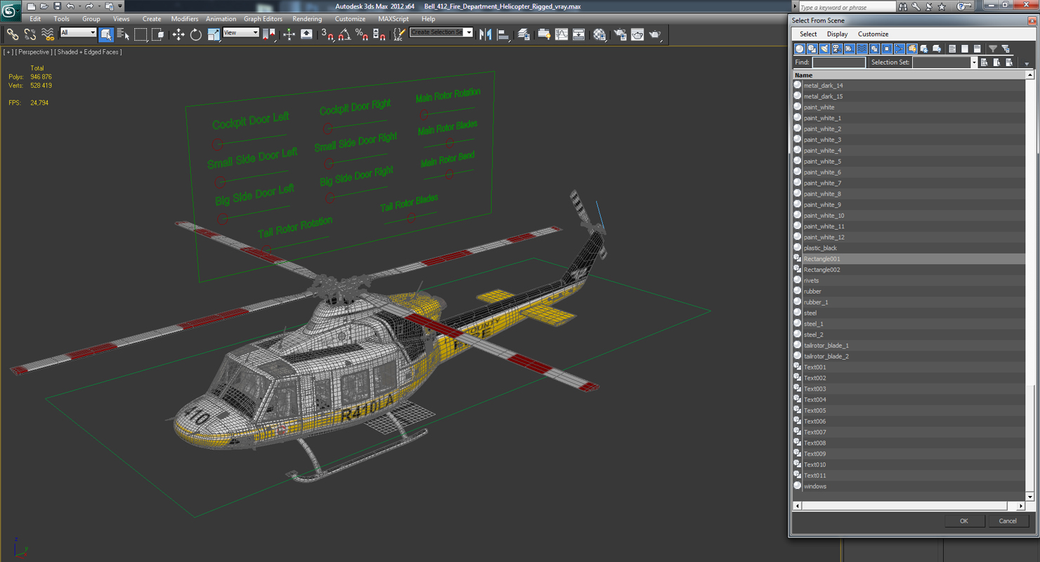 Bell 412 Fire Department Helicopter Rigged 3D