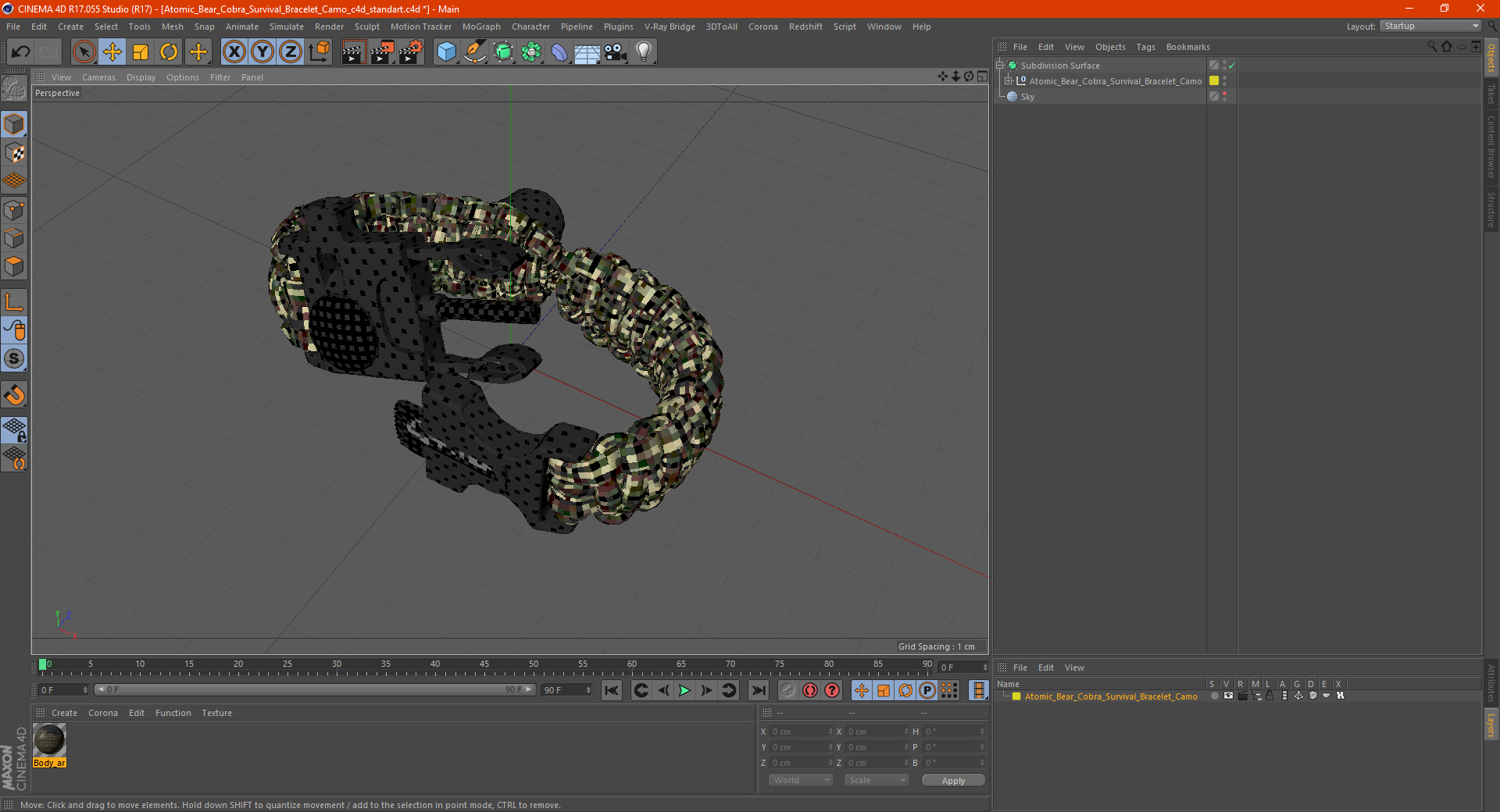 3D model Atomic Bear Cobra Survival Bracelet Camo