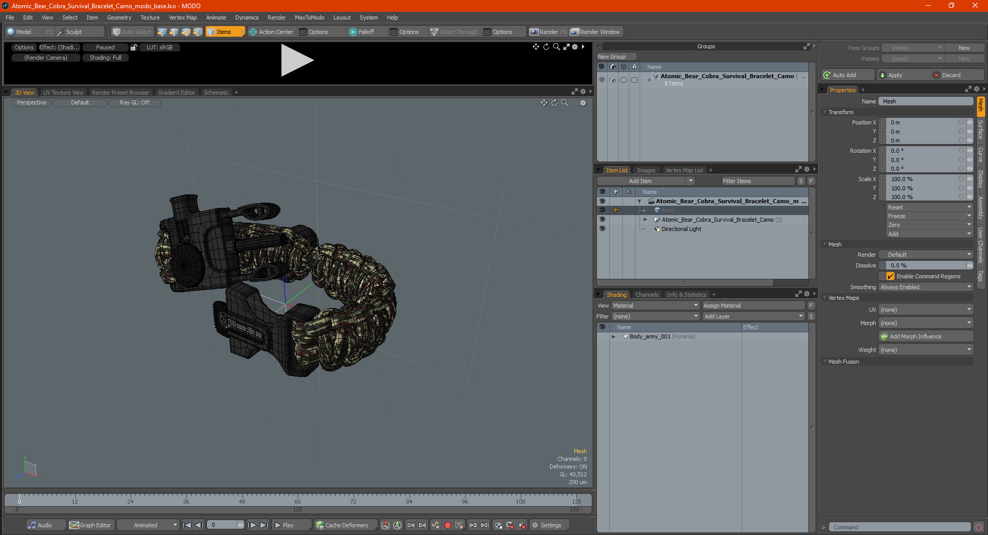 3D model Atomic Bear Cobra Survival Bracelet Camo