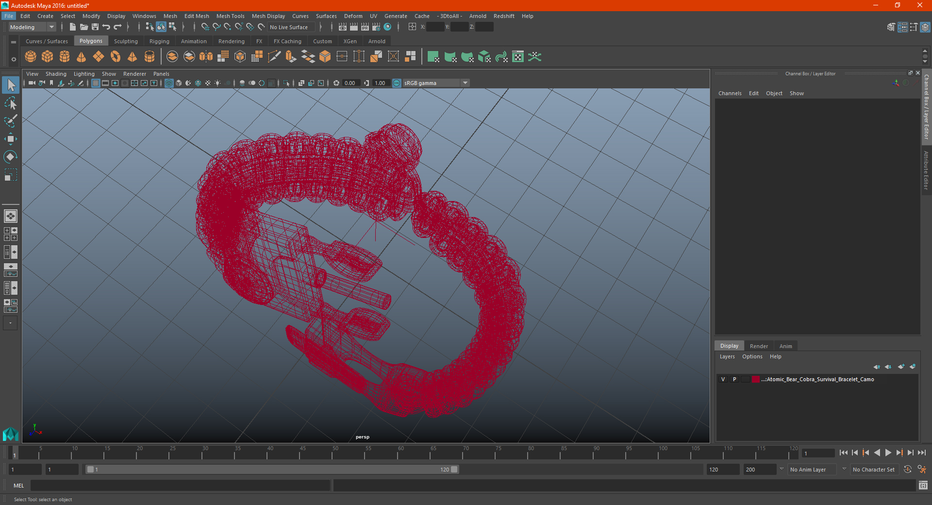 3D model Atomic Bear Cobra Survival Bracelet Camo