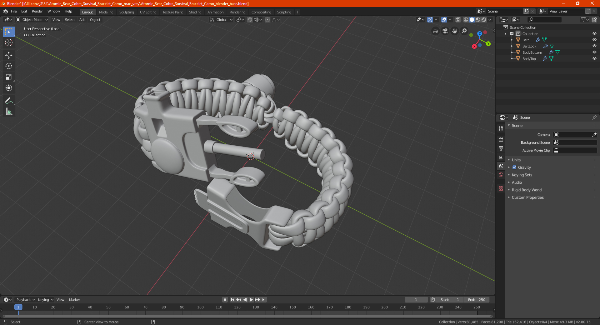3D model Atomic Bear Cobra Survival Bracelet Camo