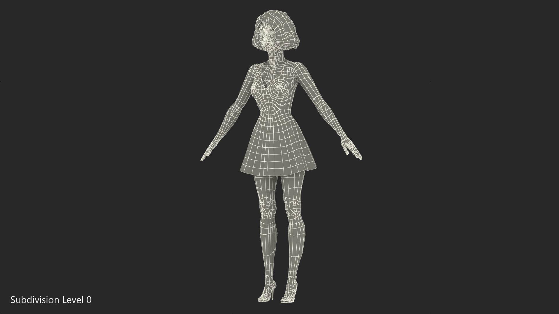 3D model Cartoon Young Girl Romantic Dress T-Pose