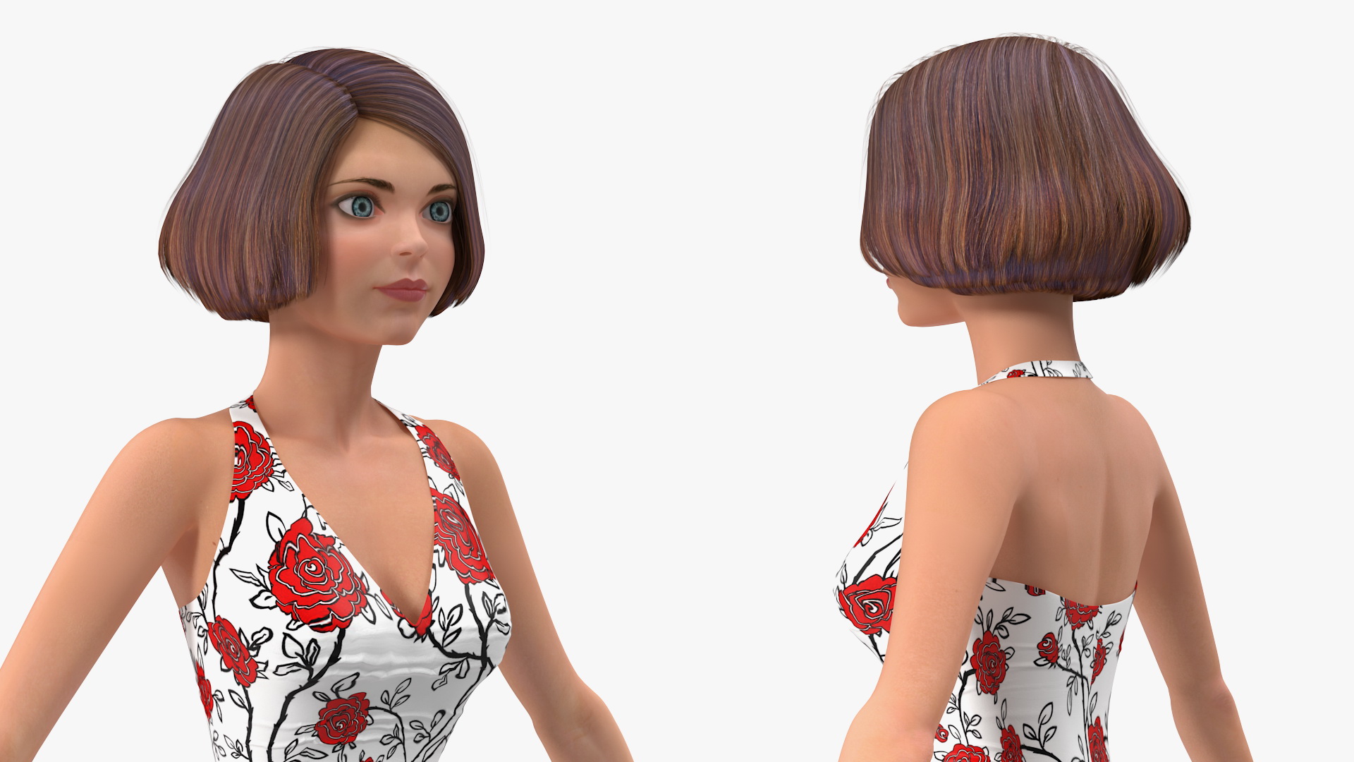 3D model Cartoon Young Girl Romantic Dress T-Pose