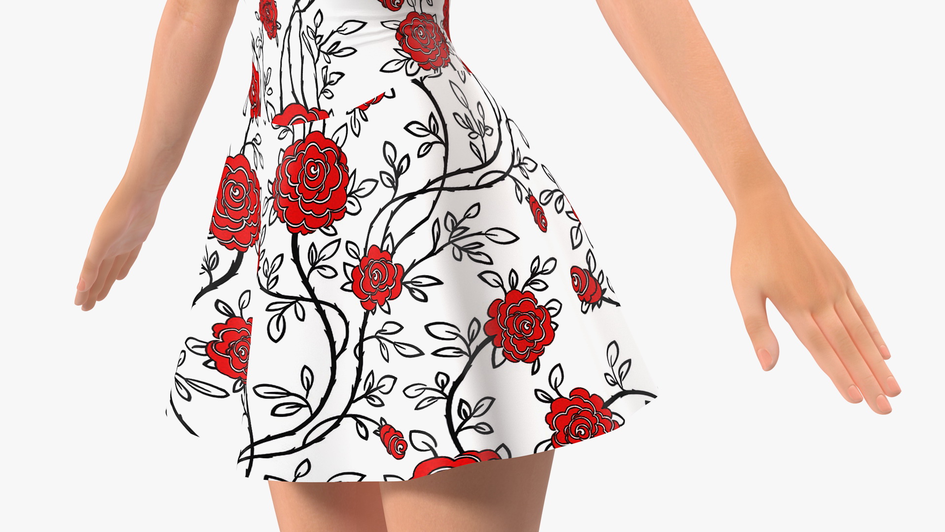 3D model Cartoon Young Girl Romantic Dress T-Pose