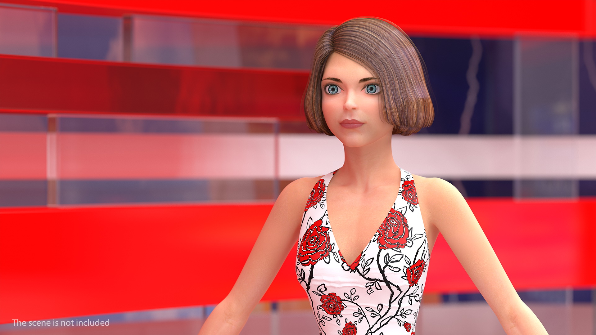 3D model Cartoon Young Girl Romantic Dress T-Pose