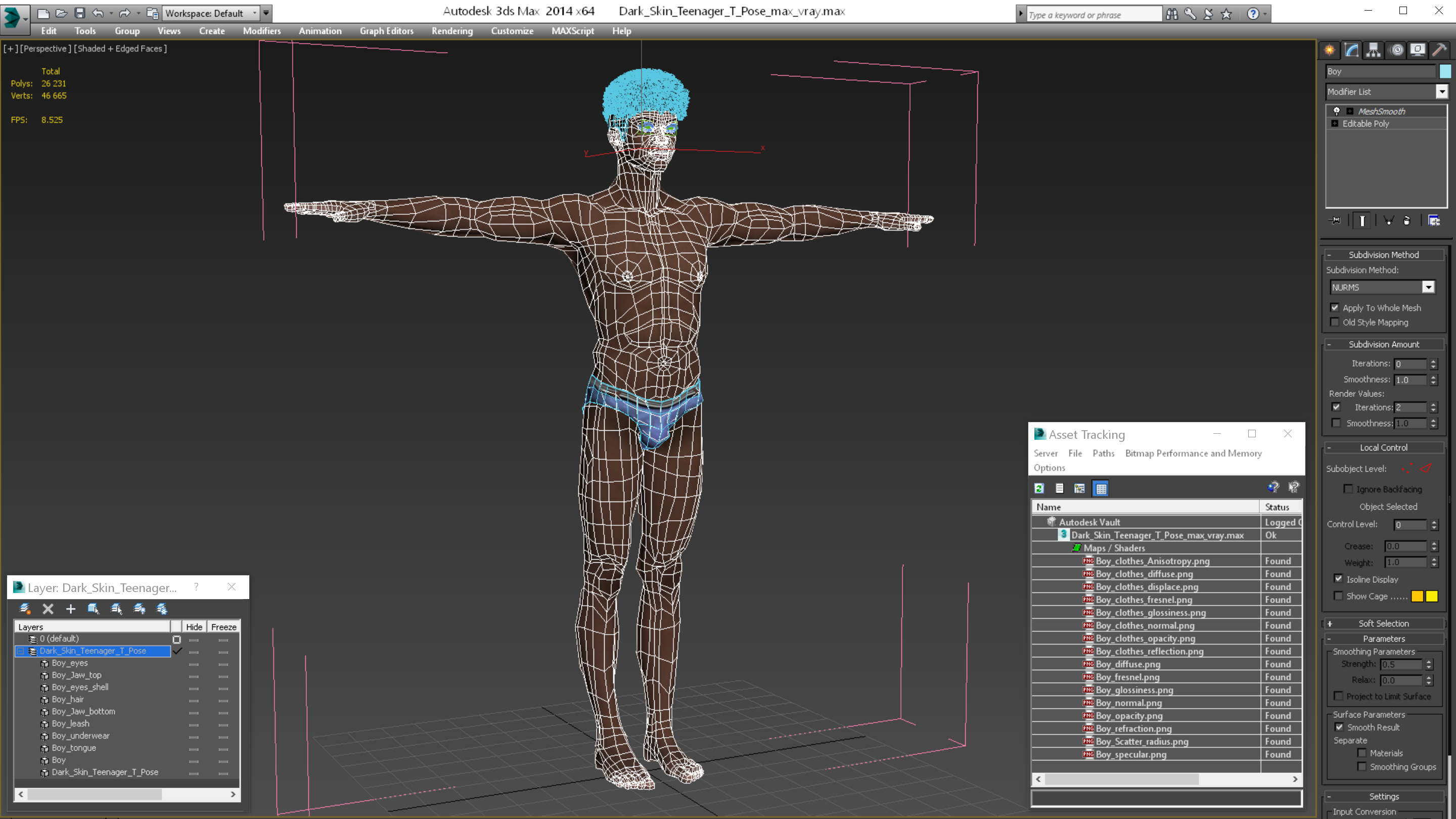3D Dark Skin Young Man T Pose
