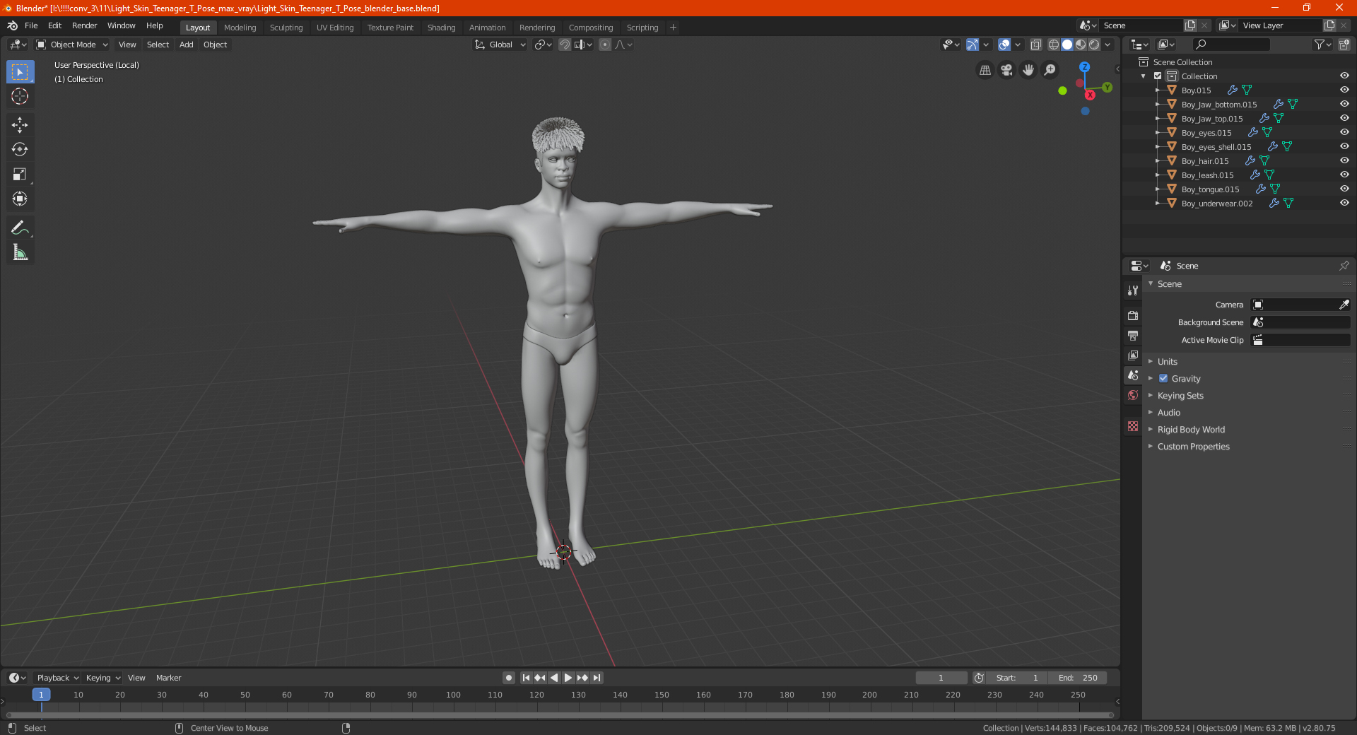 3D Dark Skin Young Man T Pose