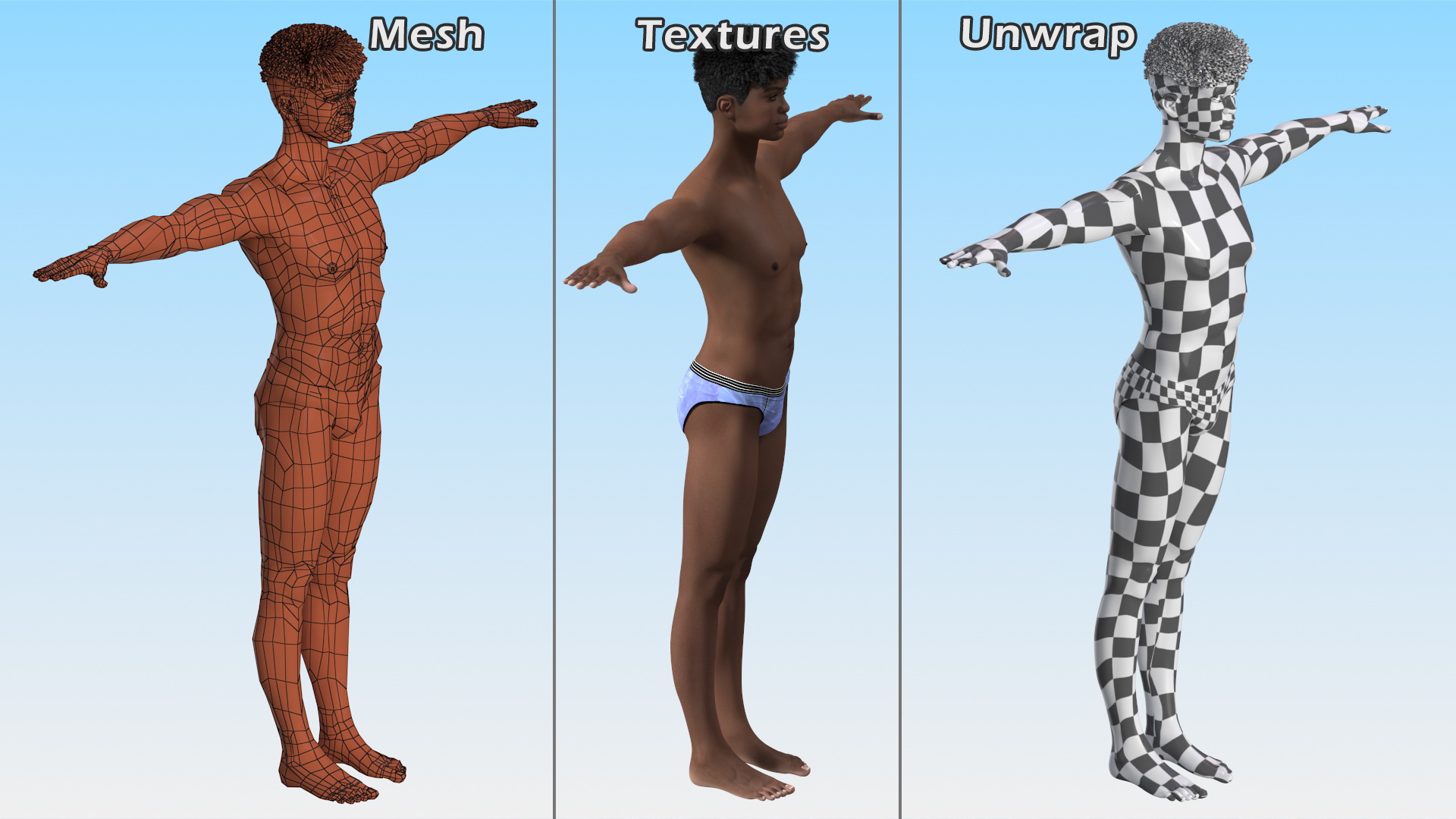 3D Dark Skin Young Man T Pose