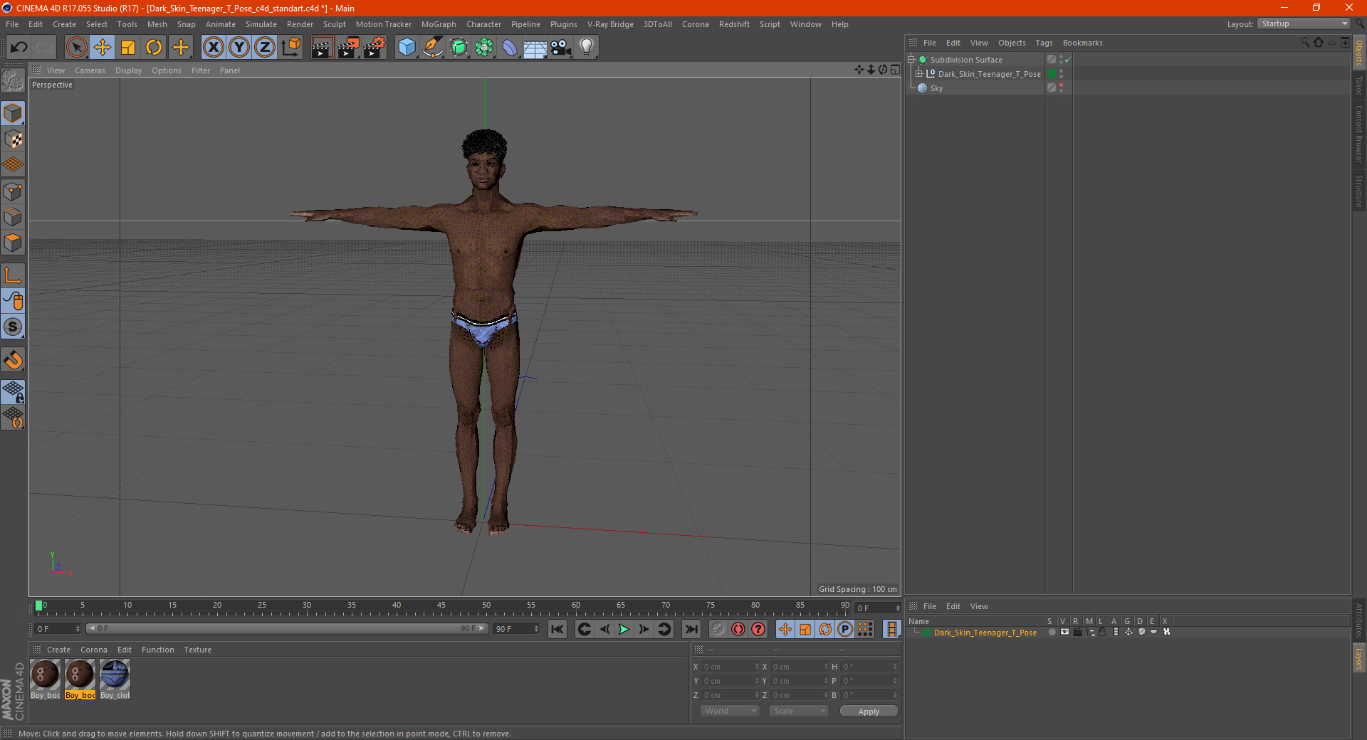 3D Dark Skin Young Man T Pose