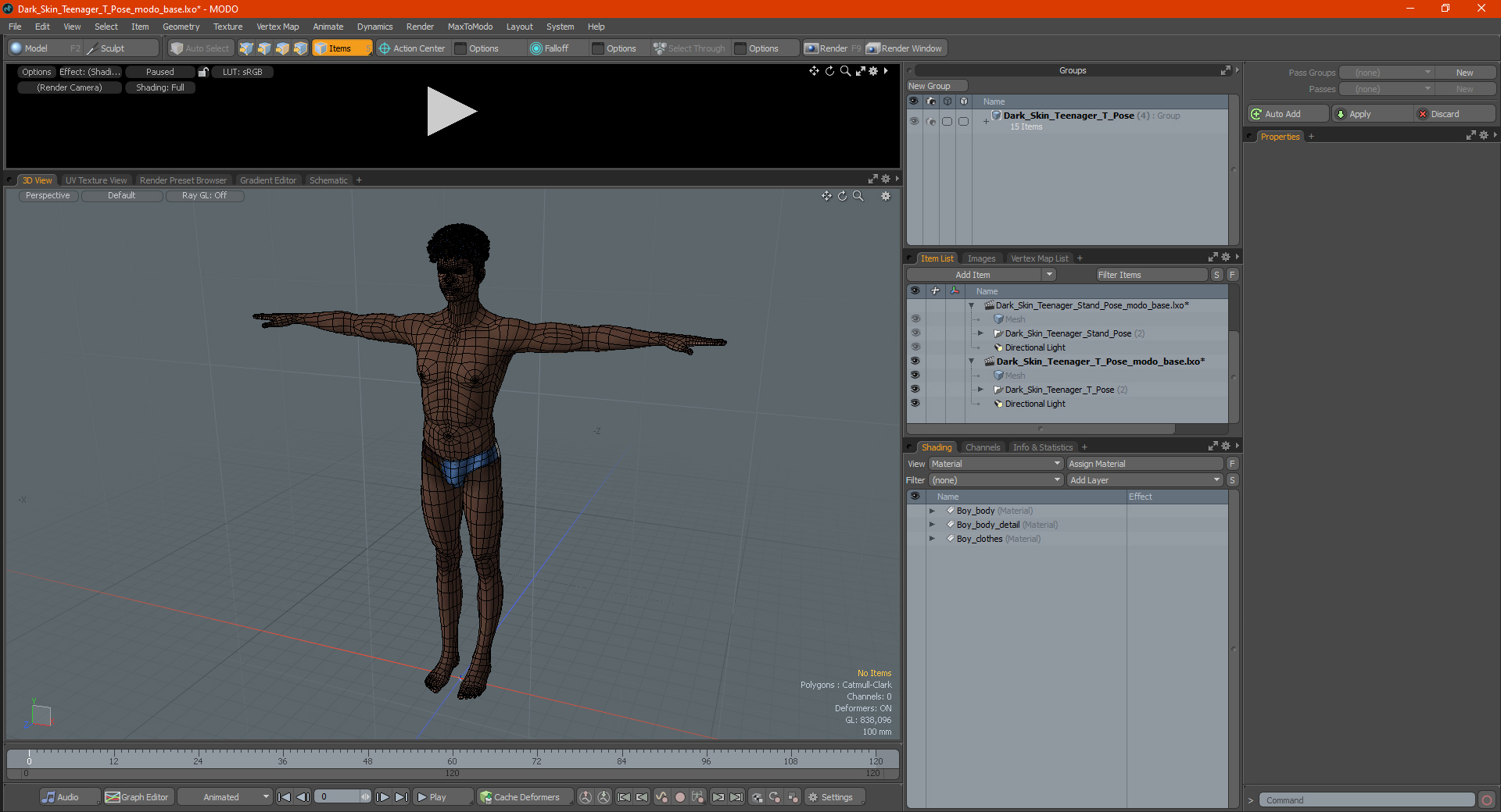 3D Dark Skin Young Man T Pose