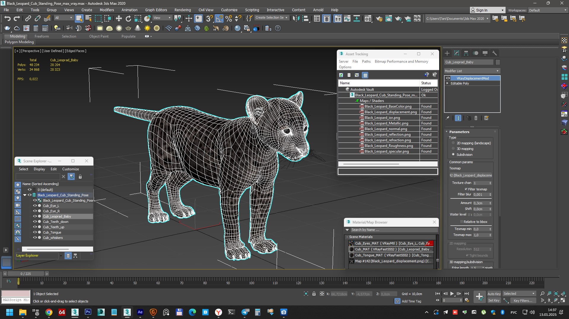 3D Black Leopard Cub Standing Pose