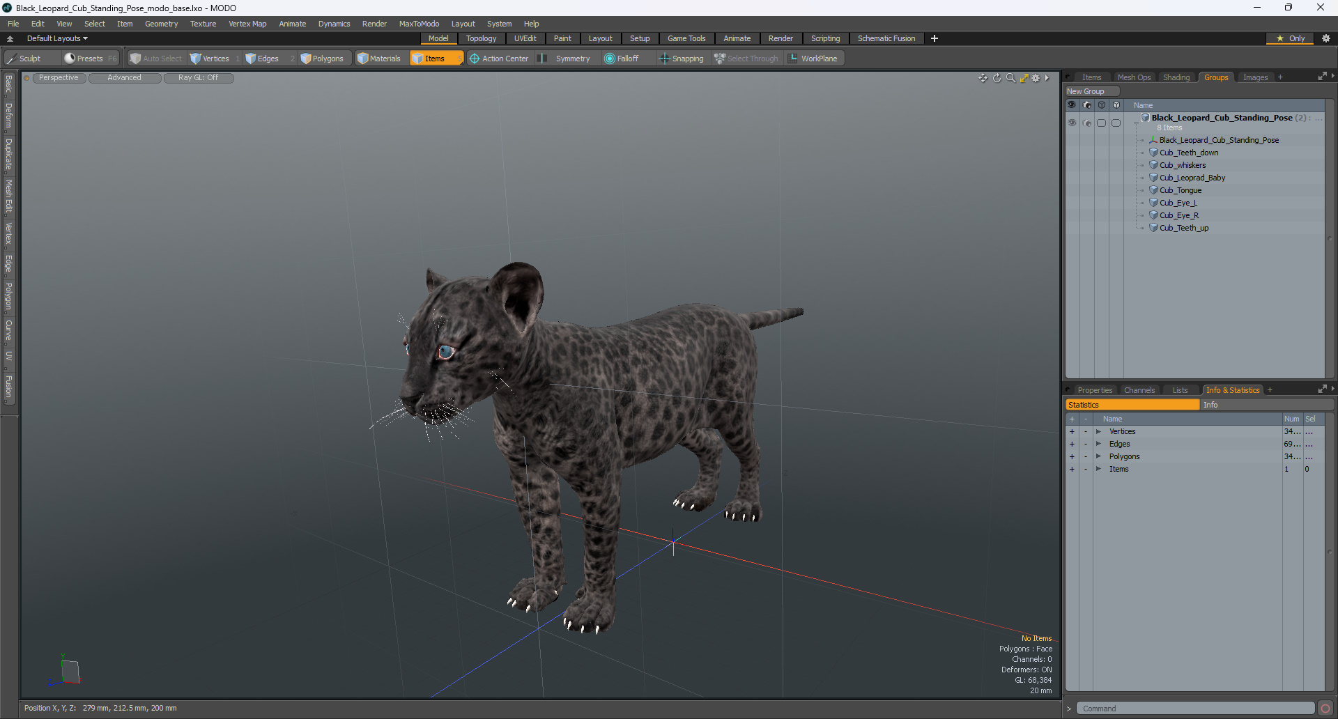 3D Black Leopard Cub Standing Pose
