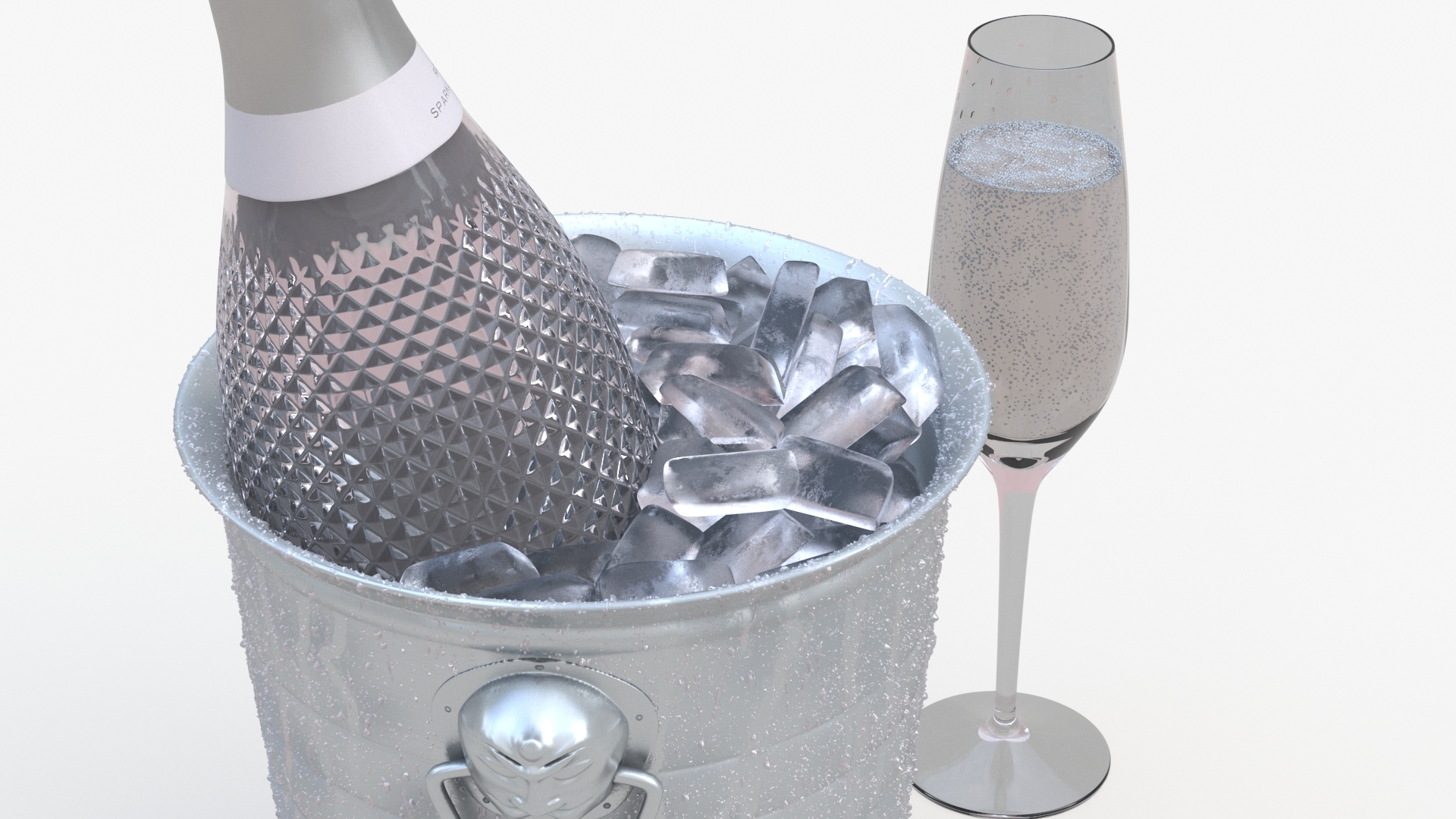 3D Sparkling Wine Freixenet Rose in a Bucket of Ice model