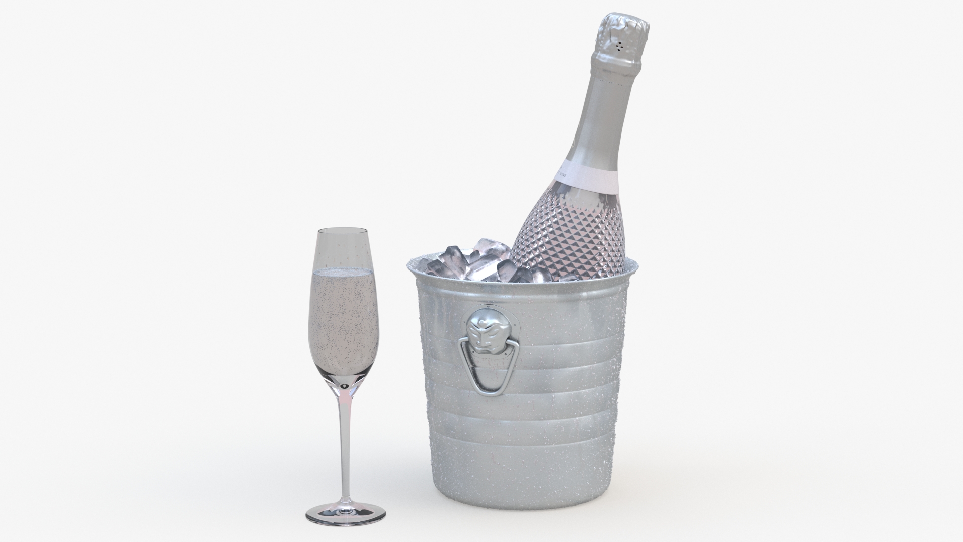 3D Sparkling Wine Freixenet Rose in a Bucket of Ice model