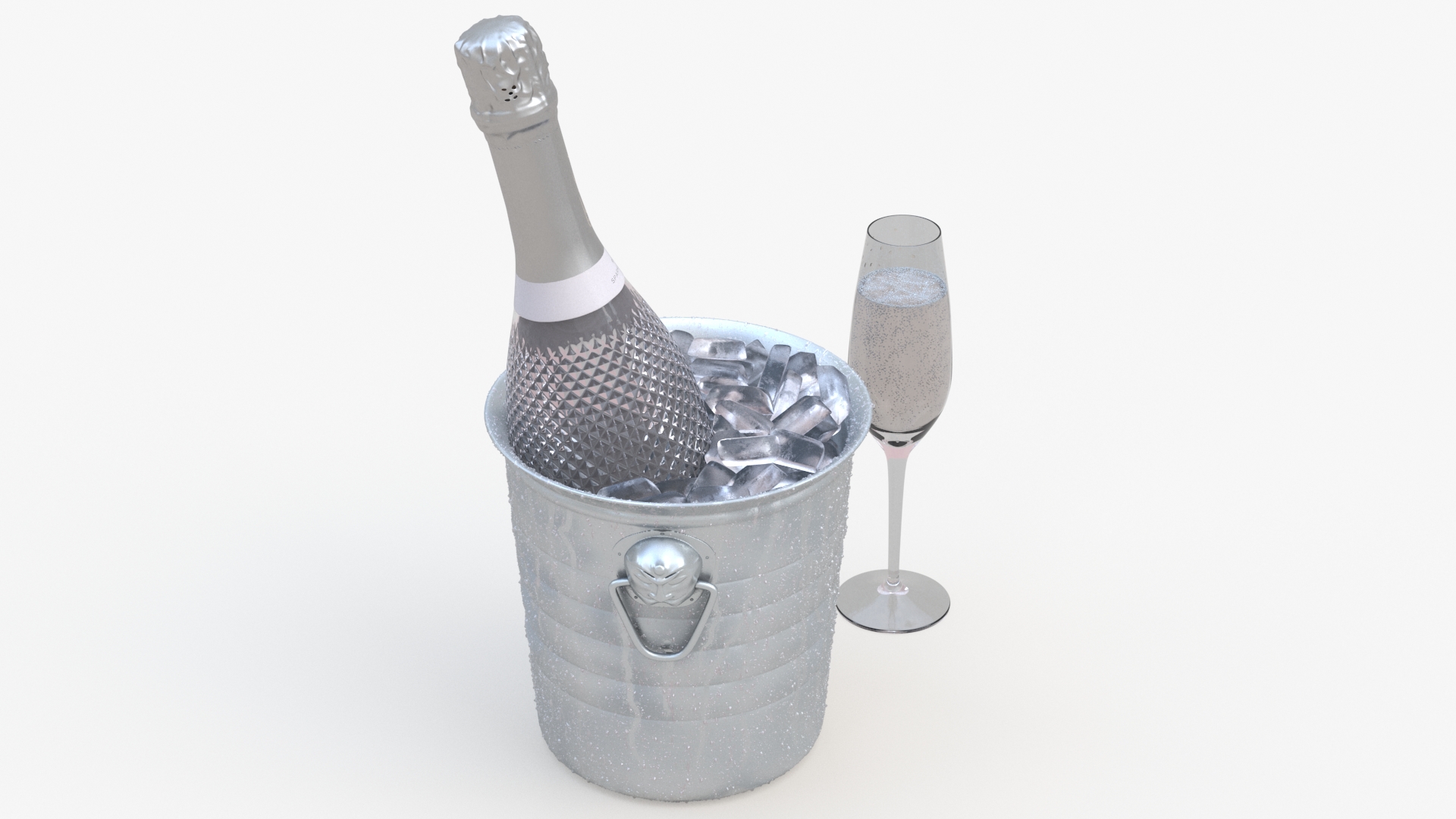 3D Sparkling Wine Freixenet Rose in a Bucket of Ice model