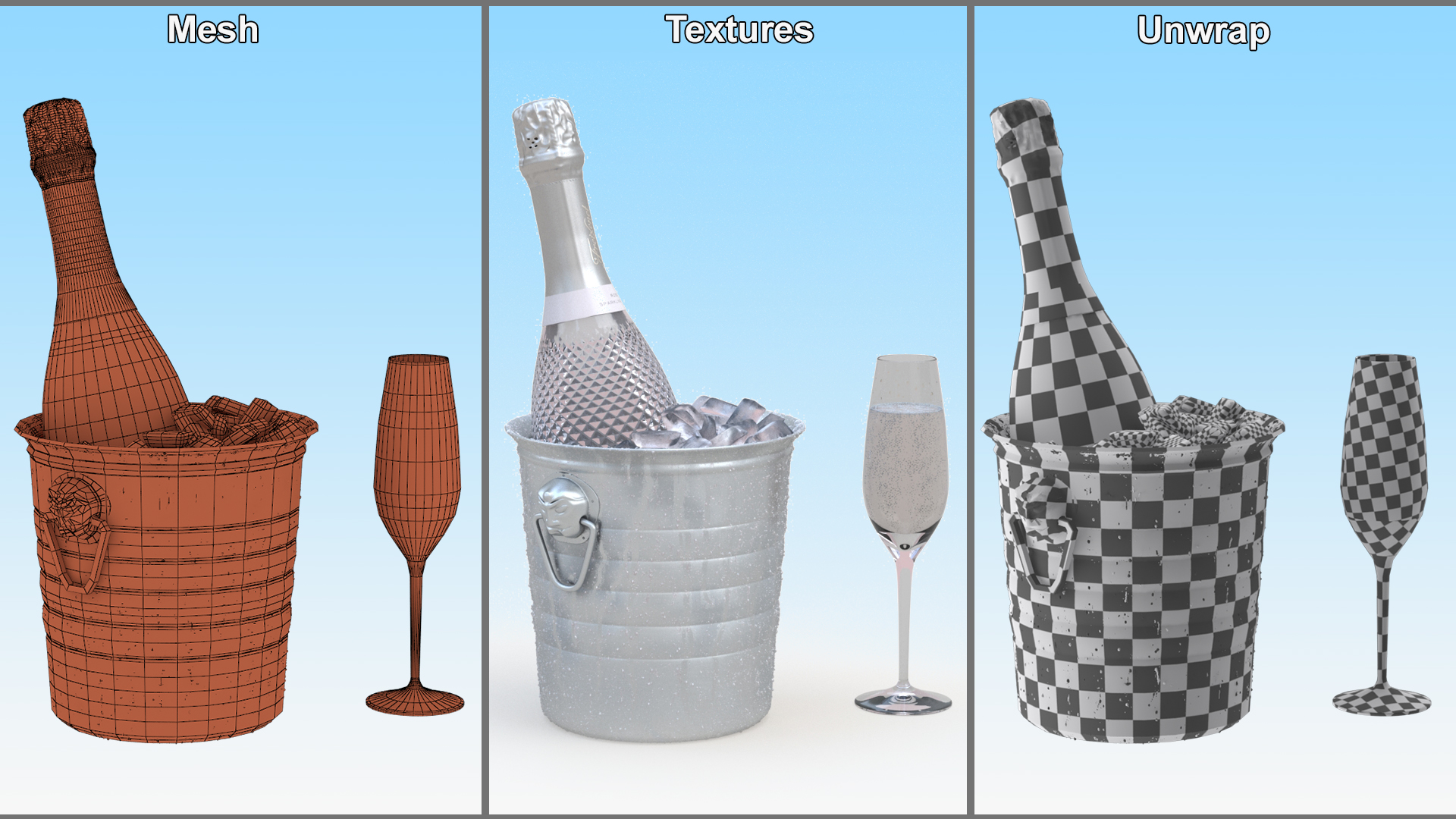 3D Sparkling Wine Freixenet Rose in a Bucket of Ice model