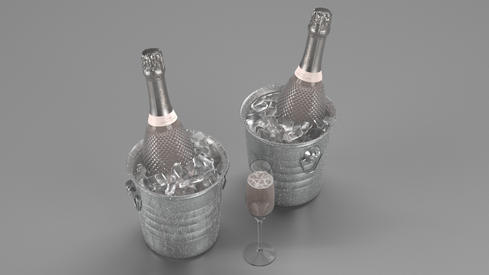3D Sparkling Wine Freixenet Rose in a Bucket of Ice model