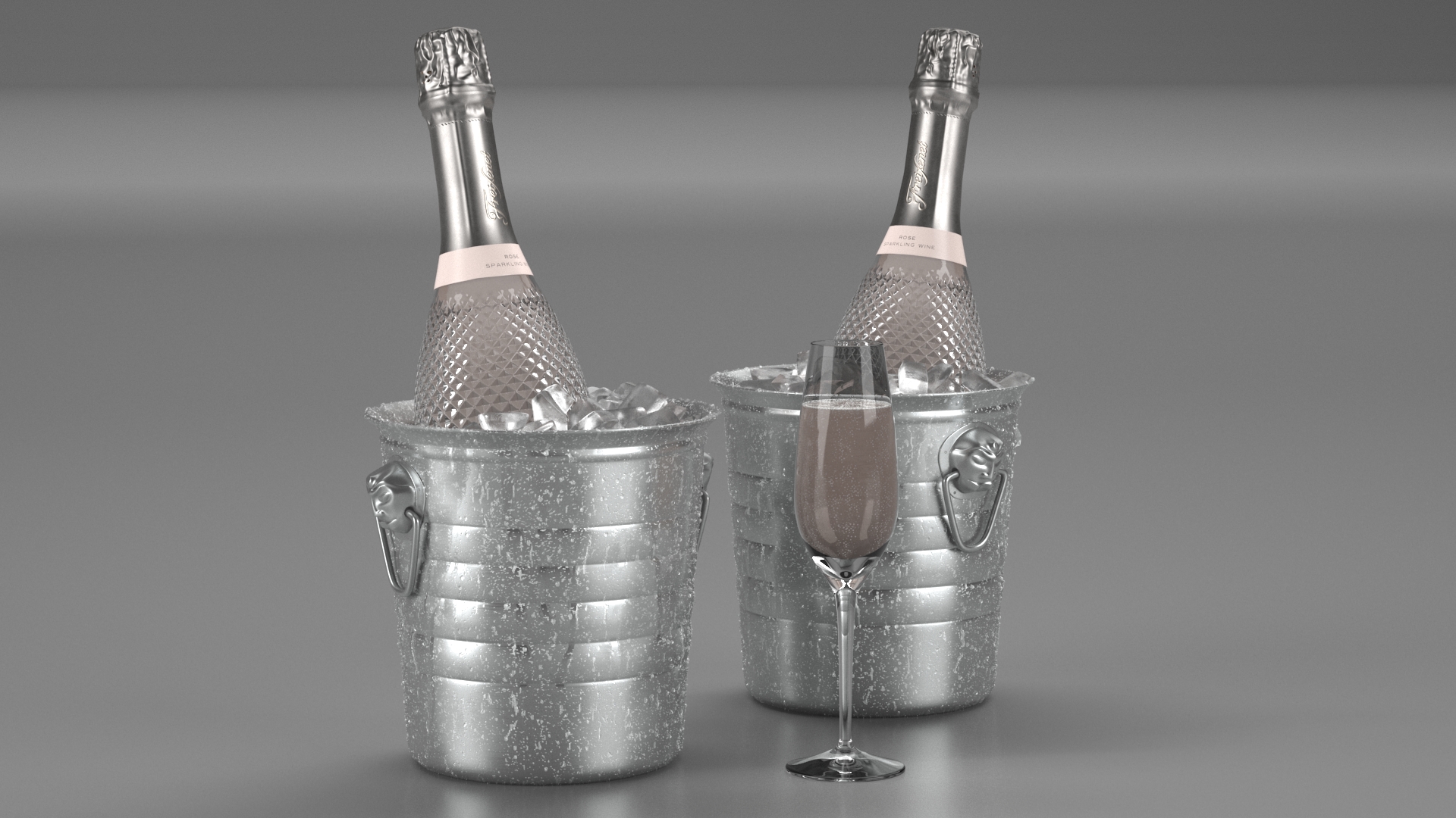 3D Sparkling Wine Freixenet Rose in a Bucket of Ice model