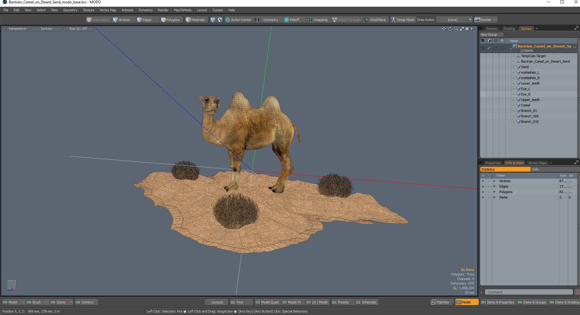 Bactrian Camel on Desert Sand 3D model