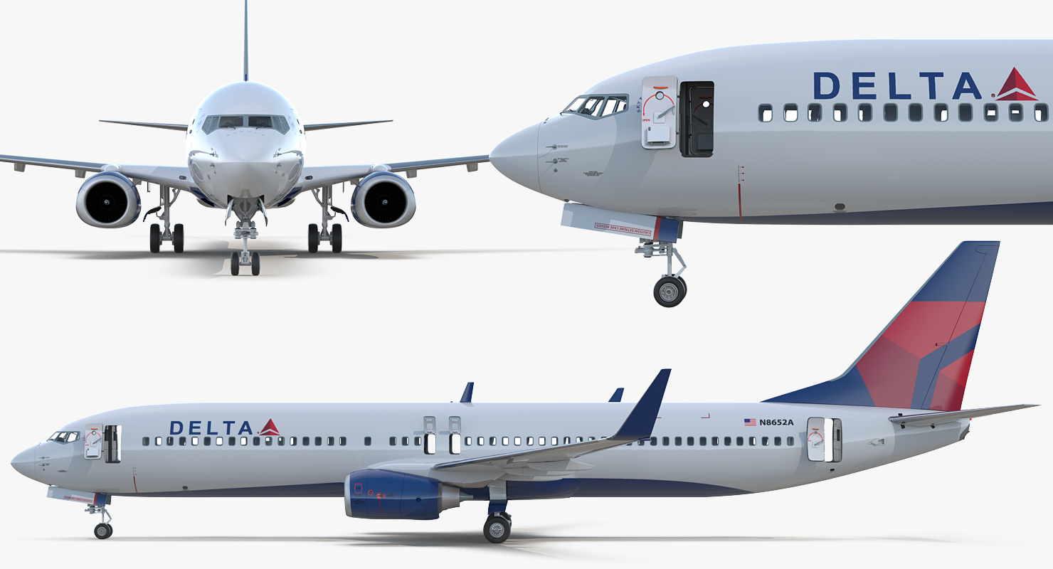 Boeing 737 900 ER Delta with Interior and Doors Rigged 3D model