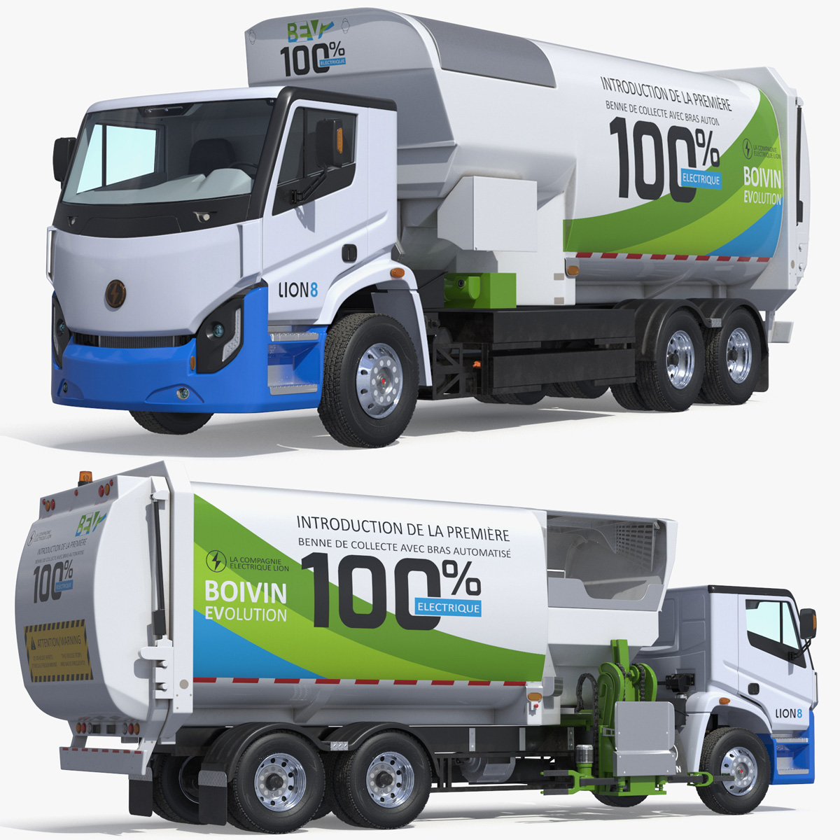 Lion8 Rear Loader Electric Truck Simplified 3D model preview