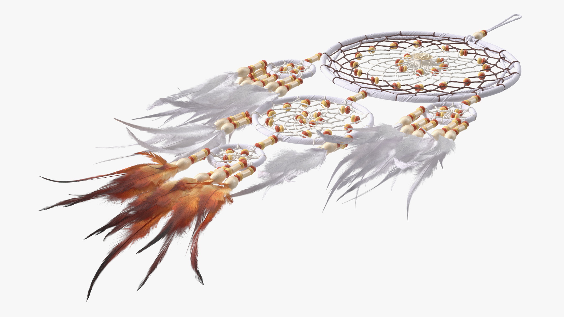 Dreamcatcher with Feathers and Beads Five Rings 3D