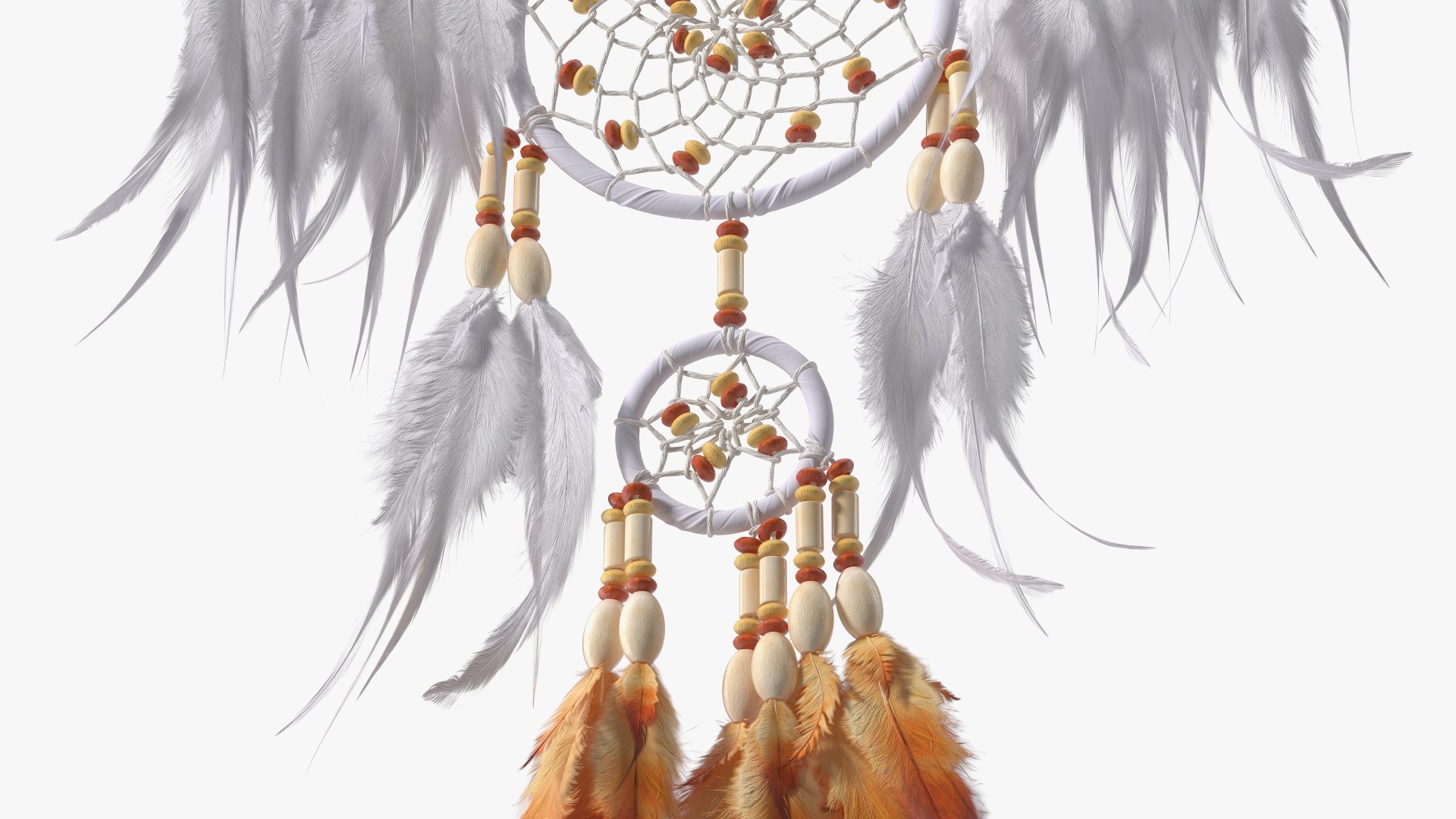 Dreamcatcher with Feathers and Beads Five Rings 3D